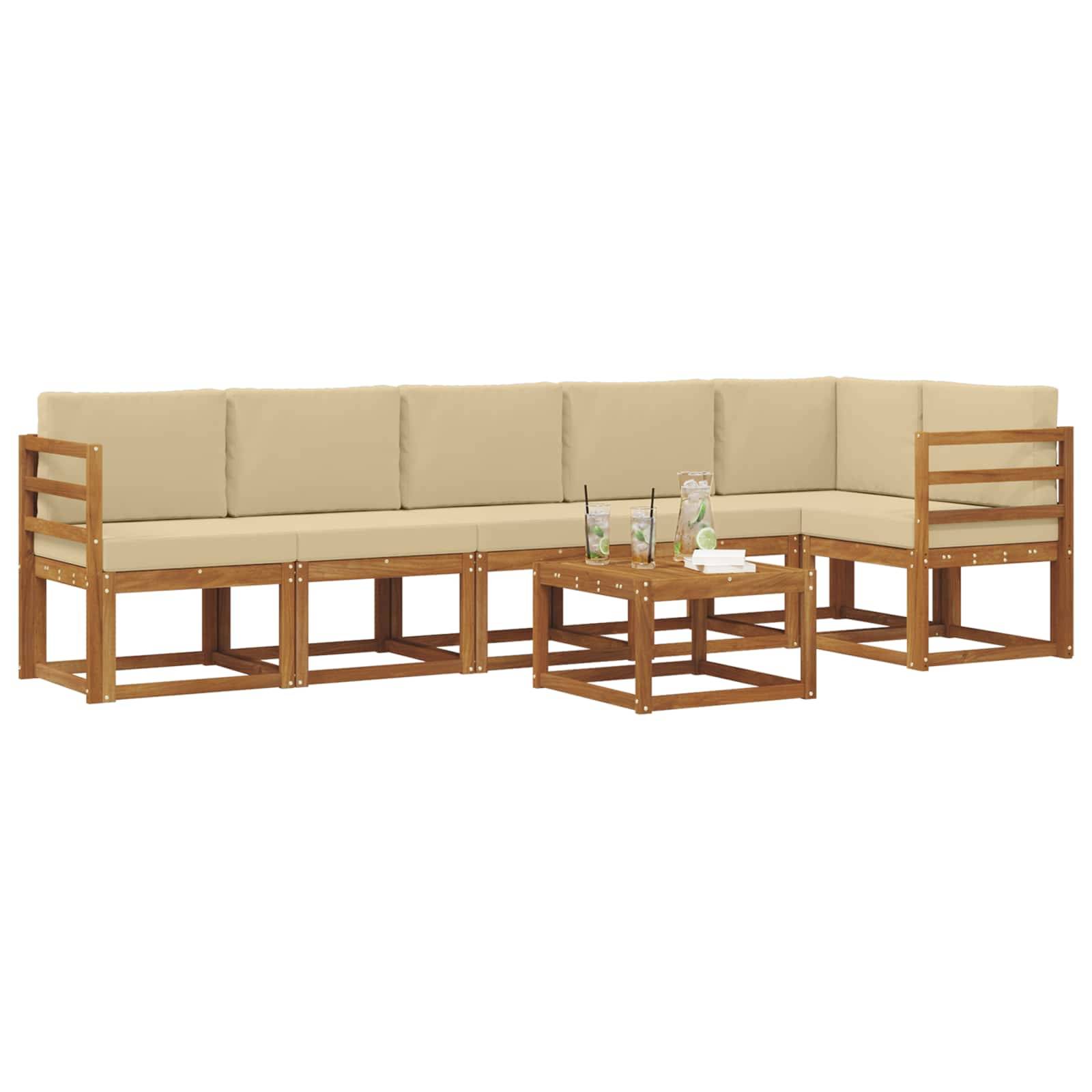 vidaXL Outdoor-Sofagarnitur mit Kissen 7 pcs Natur und Beige