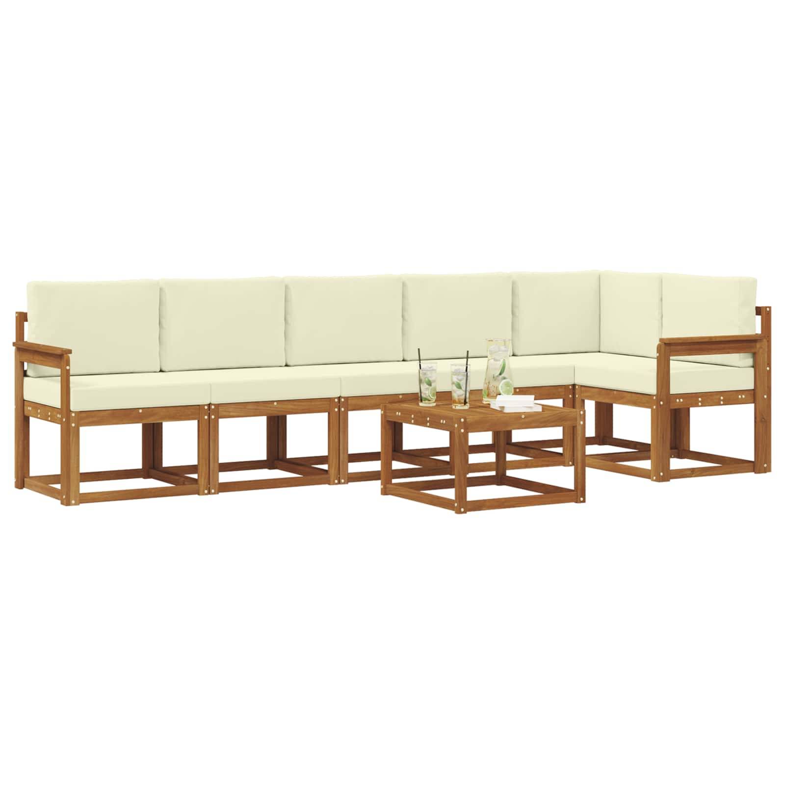 vidaXL Outdoor-Sofagarnitur mit Kissen 7 pcs Natur und Creme