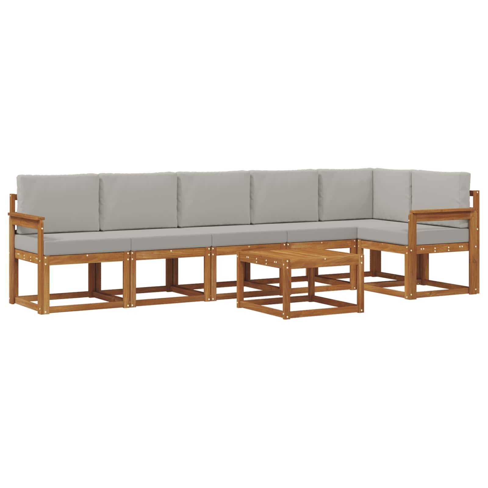 vidaXL Outdoor-Sofagarnitur mit Kissen 7 pcs Natürlich und Hellgrau