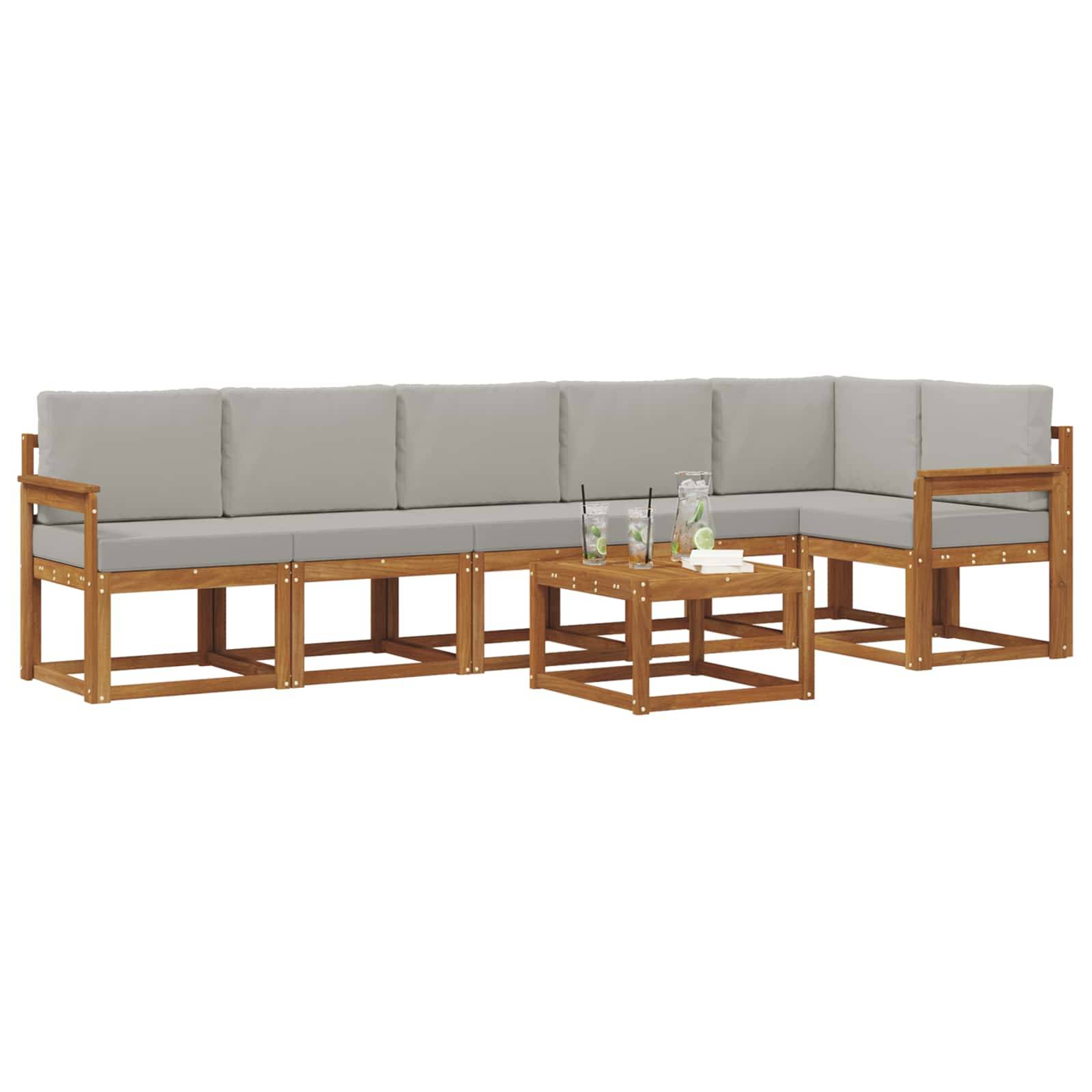 vidaXL Outdoor-Sofagarnitur mit Kissen 7 pcs Natürlich und Hellgrau