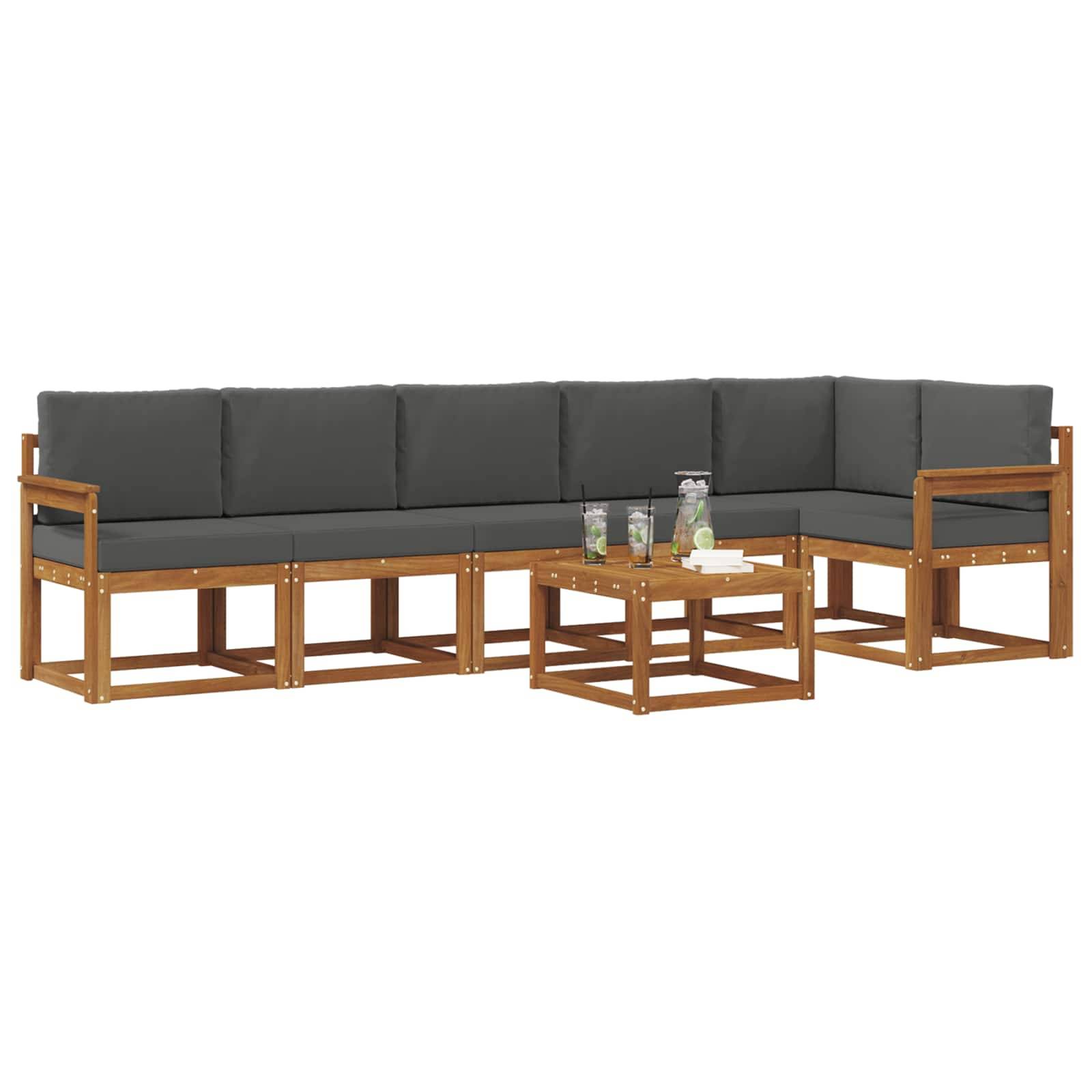 vidaXL Outdoor-Sofagarnitur mit Kissen 7 pcs Natur und Anthrazit