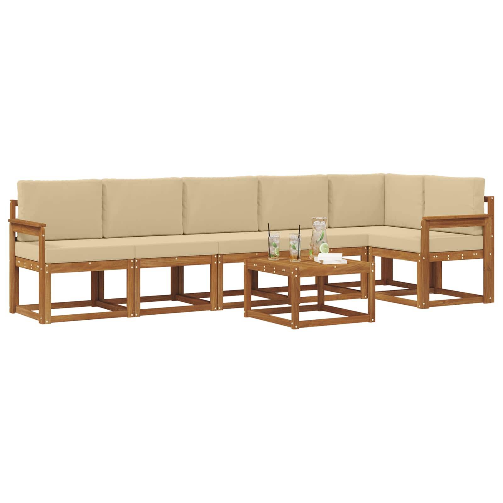 vidaXL Outdoor-Sofagarnitur mit Kissen 7 pcs Natur und Beige