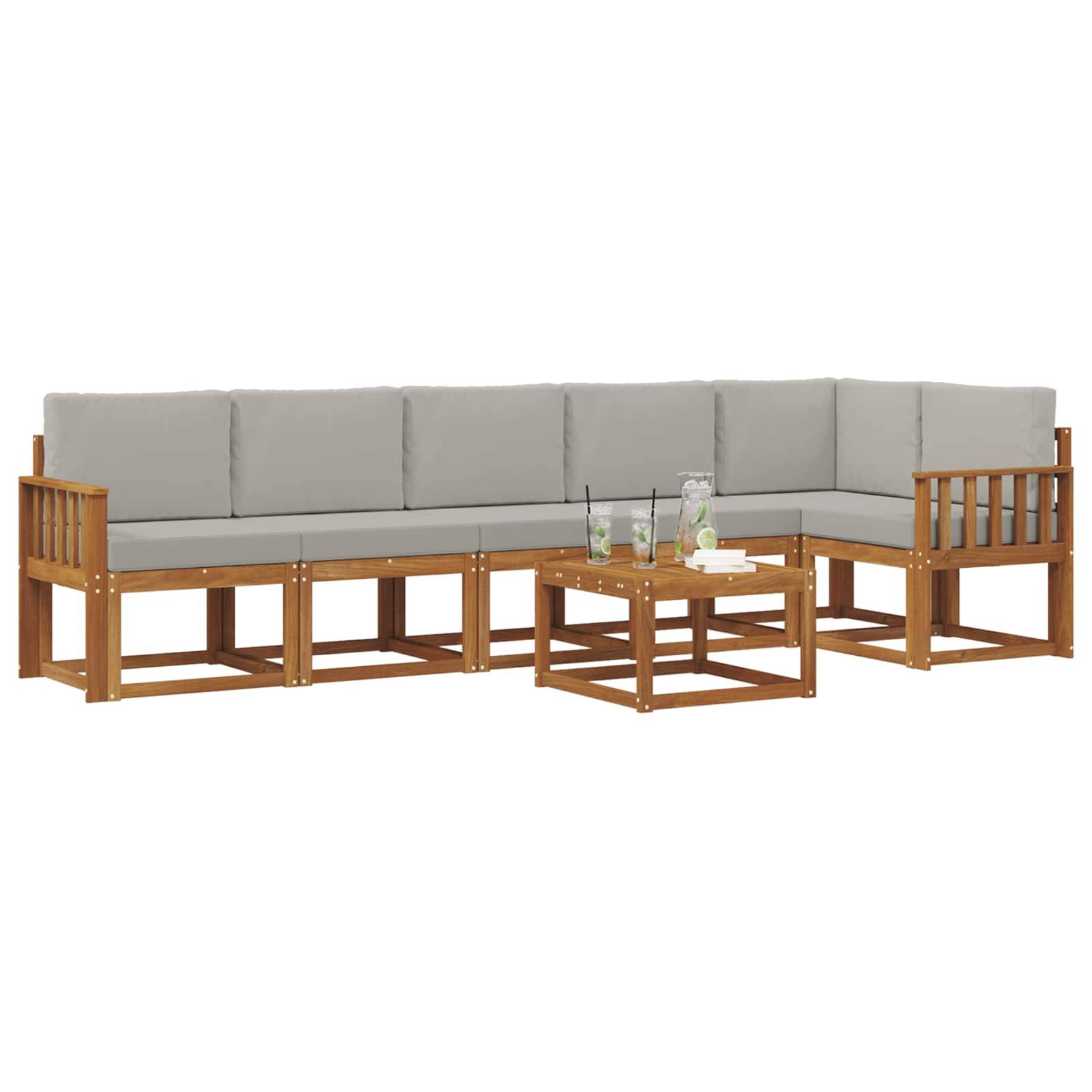 vidaXL Outdoor-Sofagarnitur mit Kissen 7 pcs Natürlich und Hellgrau