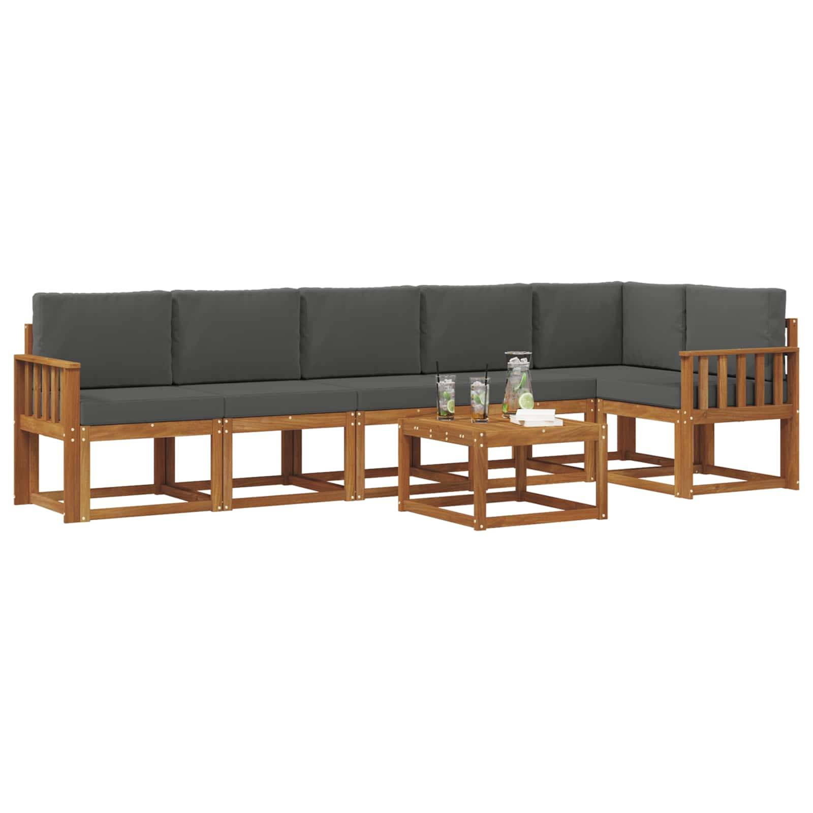 vidaXL Outdoor-Sofagarnitur mit Kissen 7 pcs Natur und Anthrazit