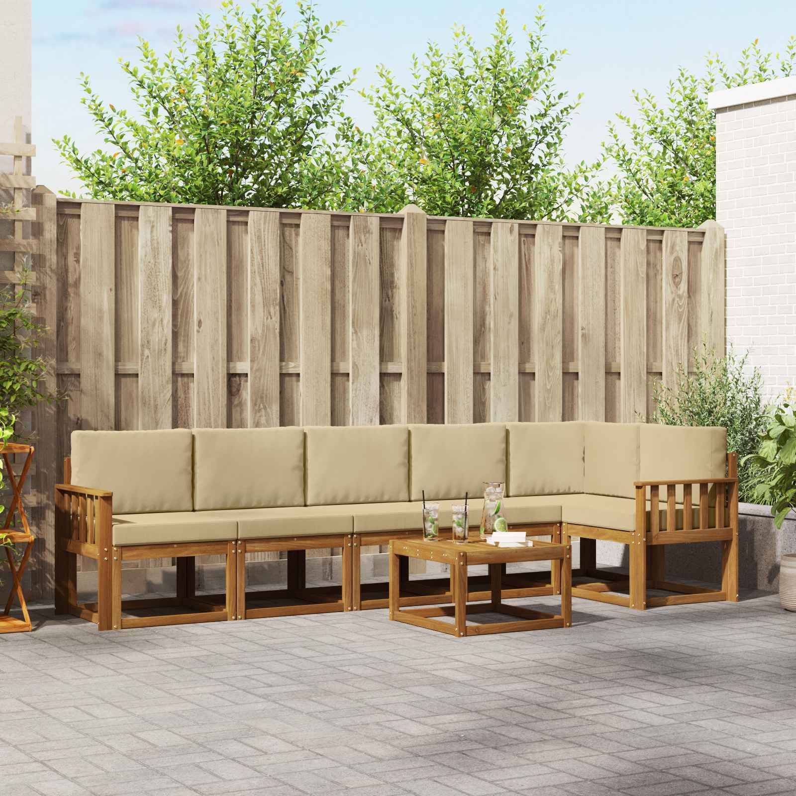 vidaXL Outdoor-Sofagarnitur mit Kissen 7 pcs Natur und Beige
