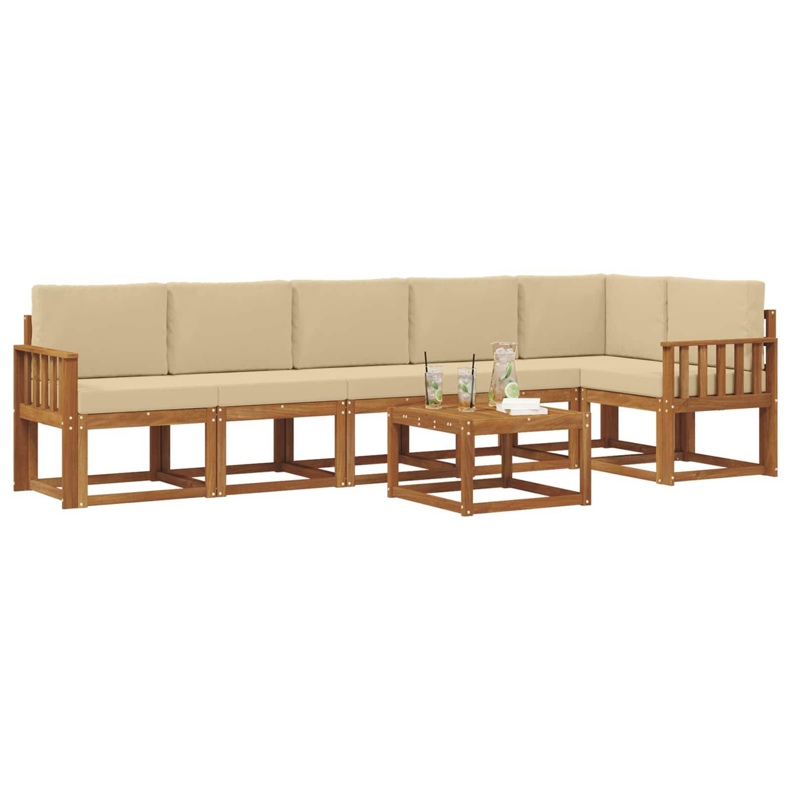 vidaXL Outdoor-Sofagarnitur mit Kissen 7 pcs Natur und Beige