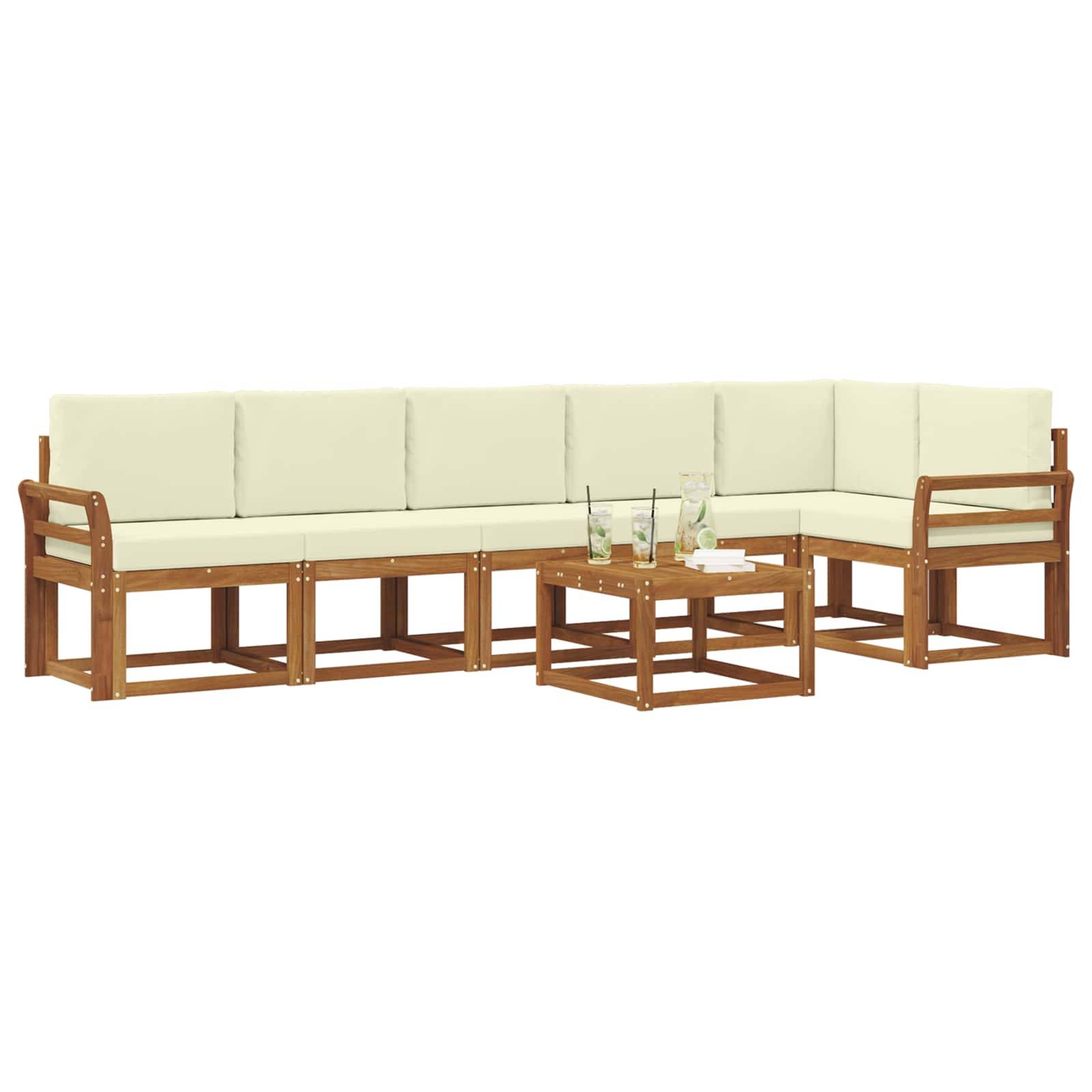vidaXL Outdoor-Sofagarnitur mit Kissen 7 pcs Natur und Creme