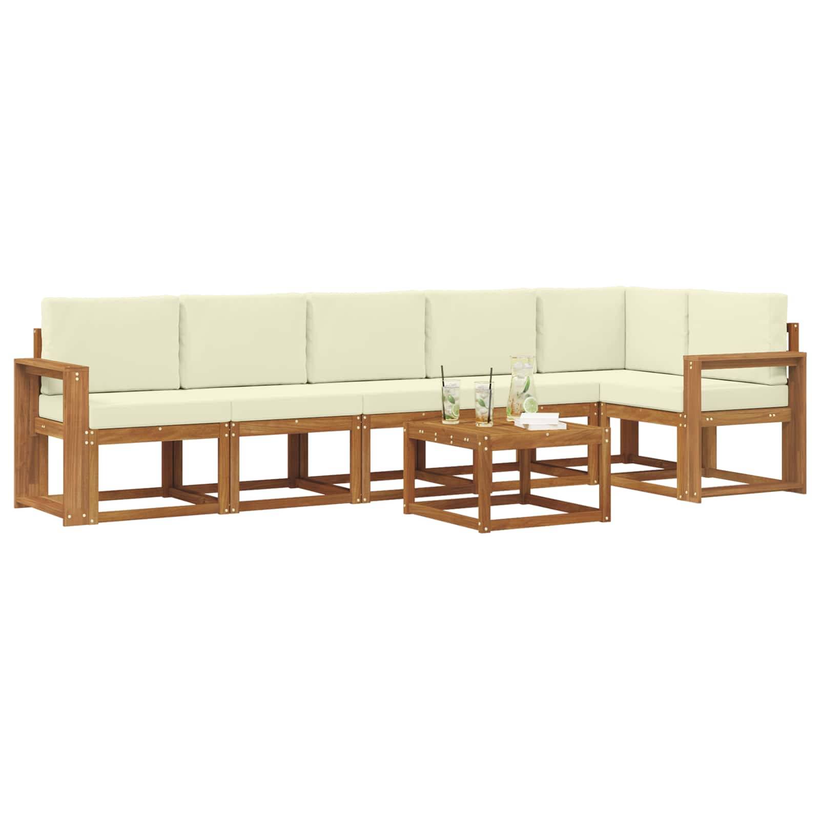 vidaXL Outdoor-Sofagarnitur mit Kissen 7 pcs Natur und Creme