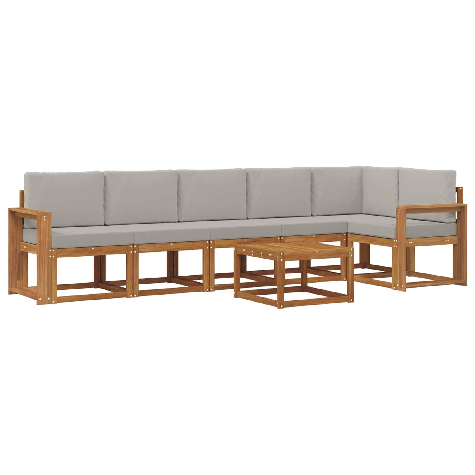 vidaXL Outdoor-Sofagarnitur mit Kissen 7 pcs Natürlich und Hellgrau