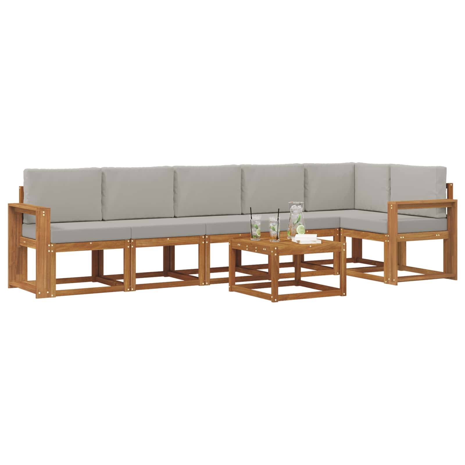 vidaXL Outdoor-Sofagarnitur mit Kissen 7 pcs Natürlich und Hellgrau