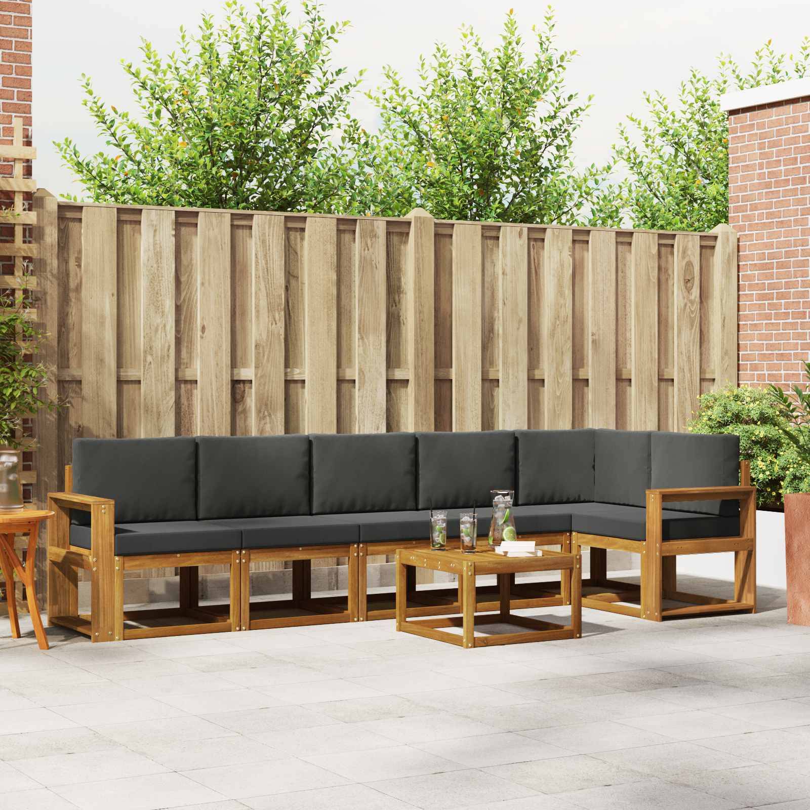 vidaXL Outdoor-Sofagarnitur mit Kissen 7 pcs Natur und Anthrazit