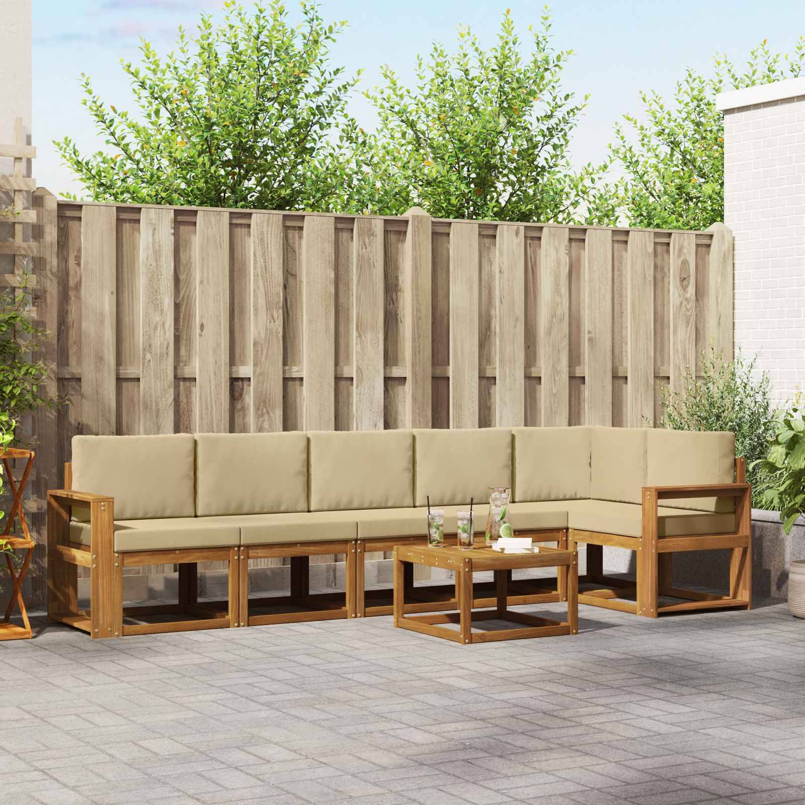 vidaXL Outdoor-Sofagarnitur mit Kissen 7 pcs Natur und Beige