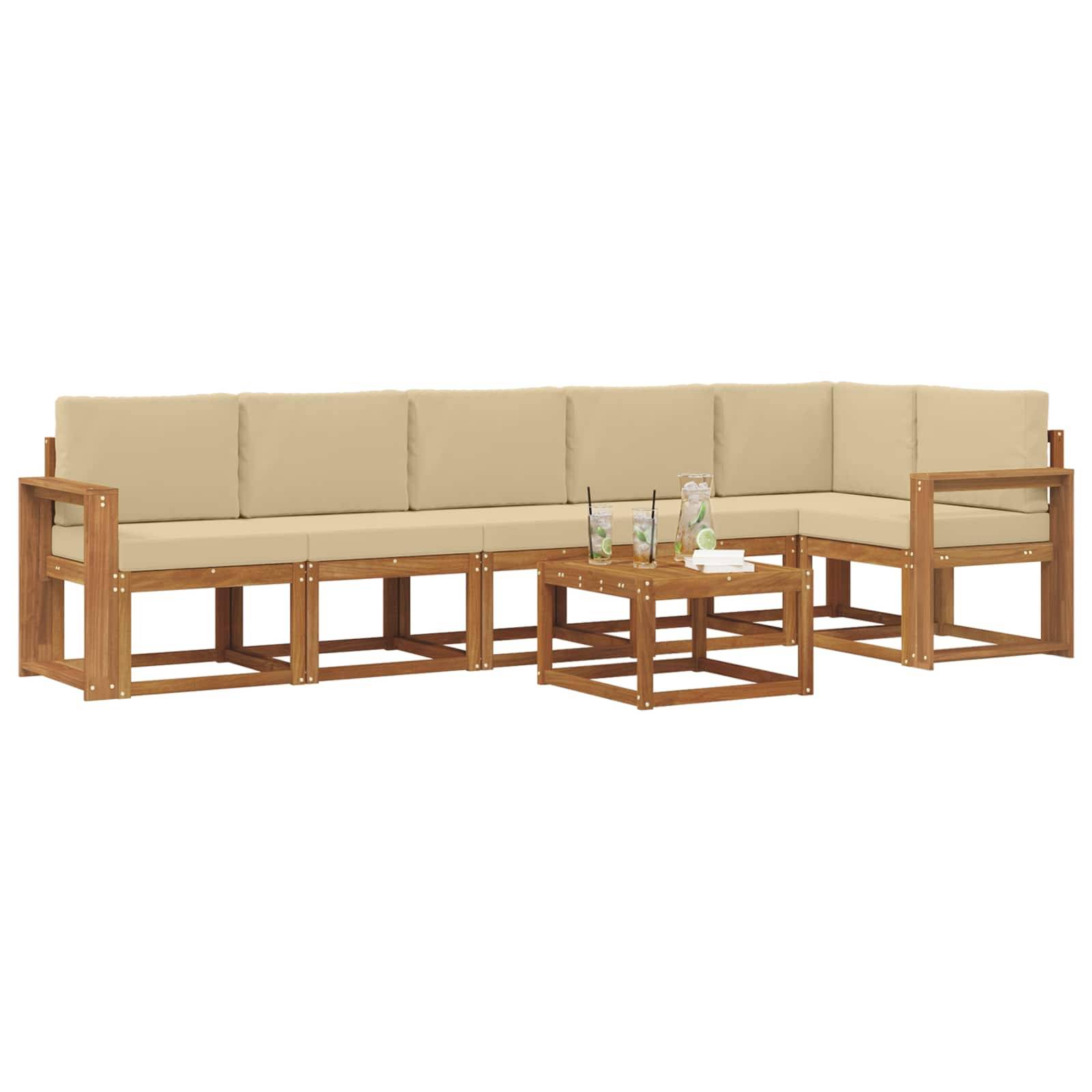 vidaXL Outdoor-Sofagarnitur mit Kissen 7 pcs Natur und Beige