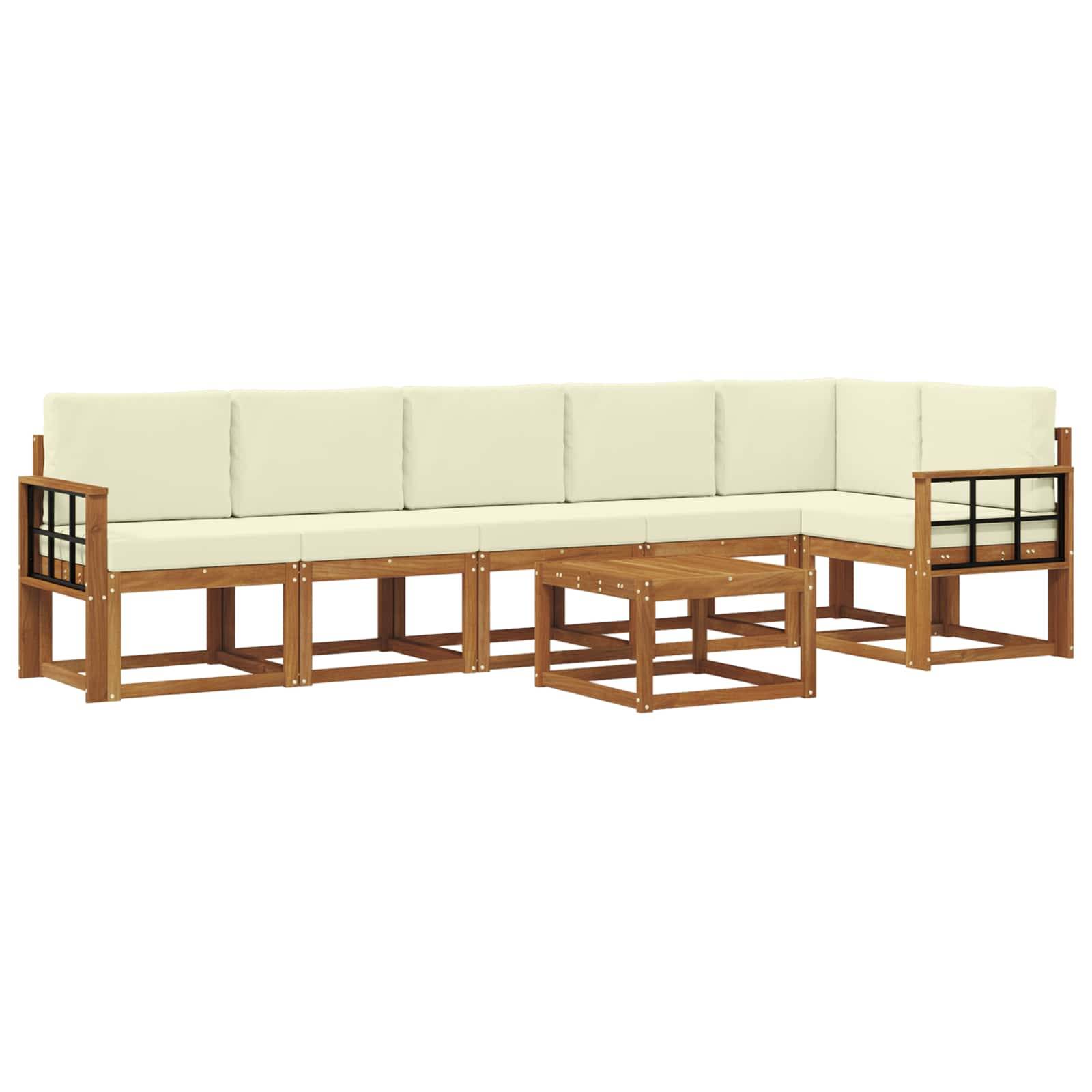 vidaXL Outdoor-Sofagarnitur mit Kissen 7 pcs Natur und Creme