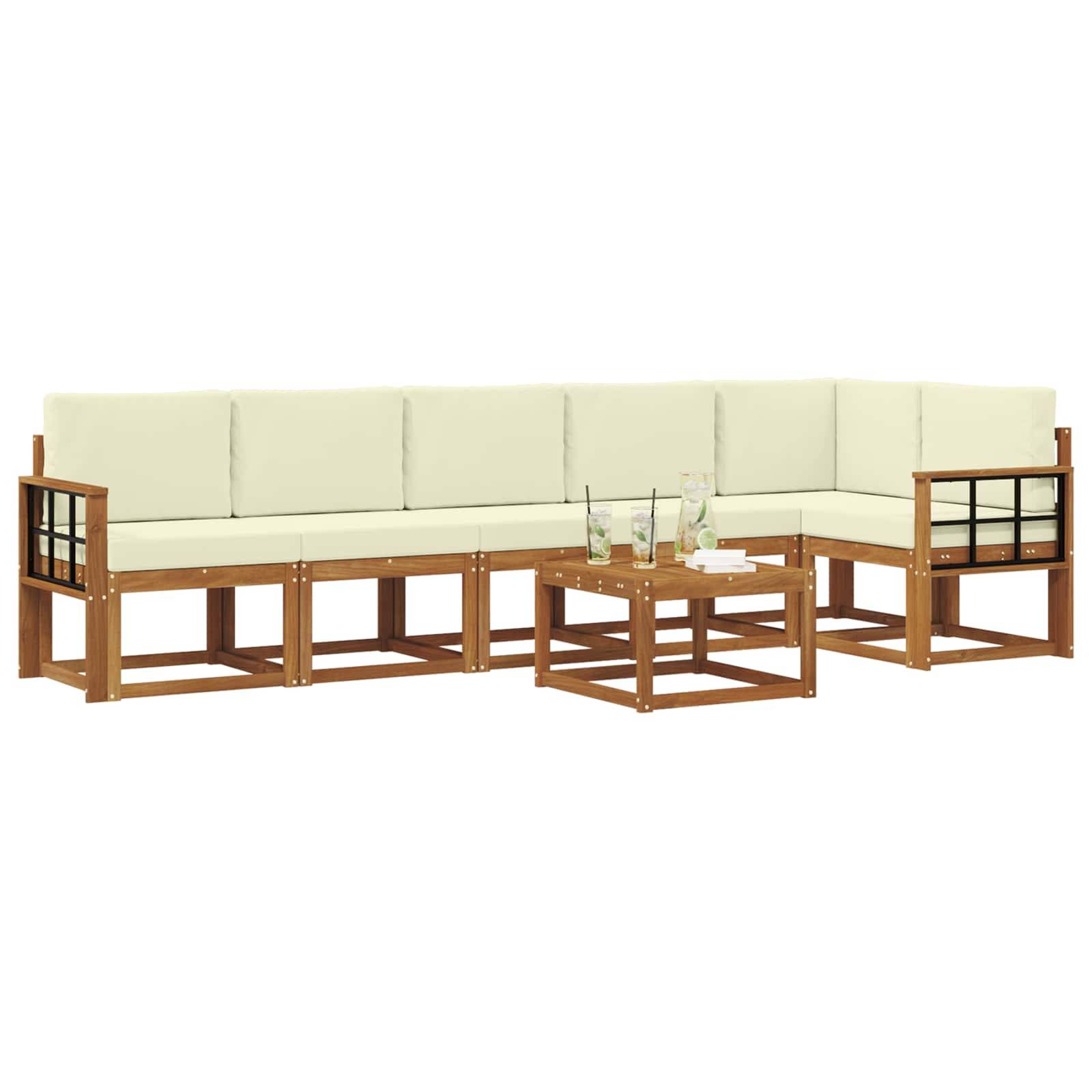 vidaXL Outdoor-Sofagarnitur mit Kissen 7 pcs Natur und Creme