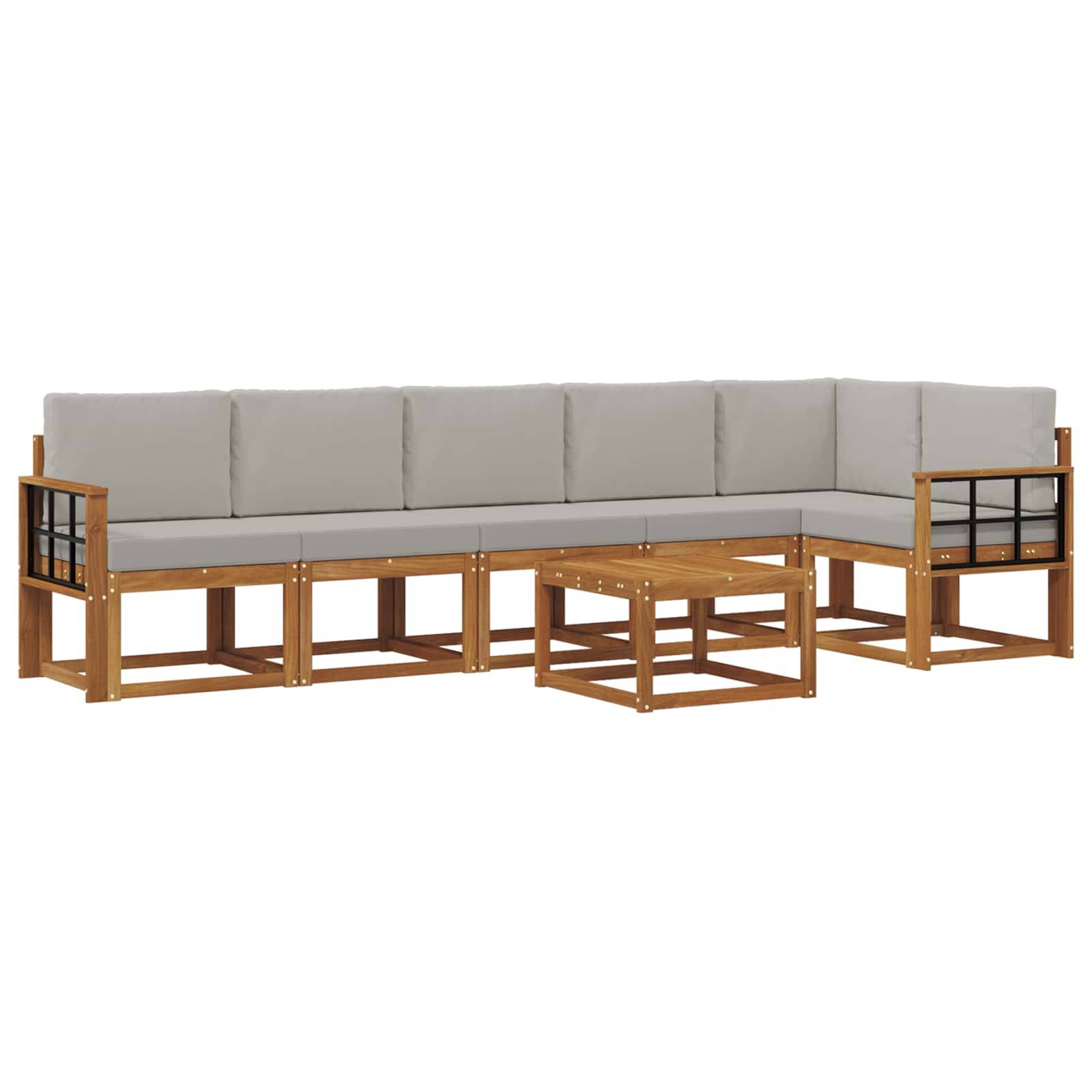 vidaXL Outdoor-Sofagarnitur mit Kissen 7 pcs Natürlich und Hellgrau