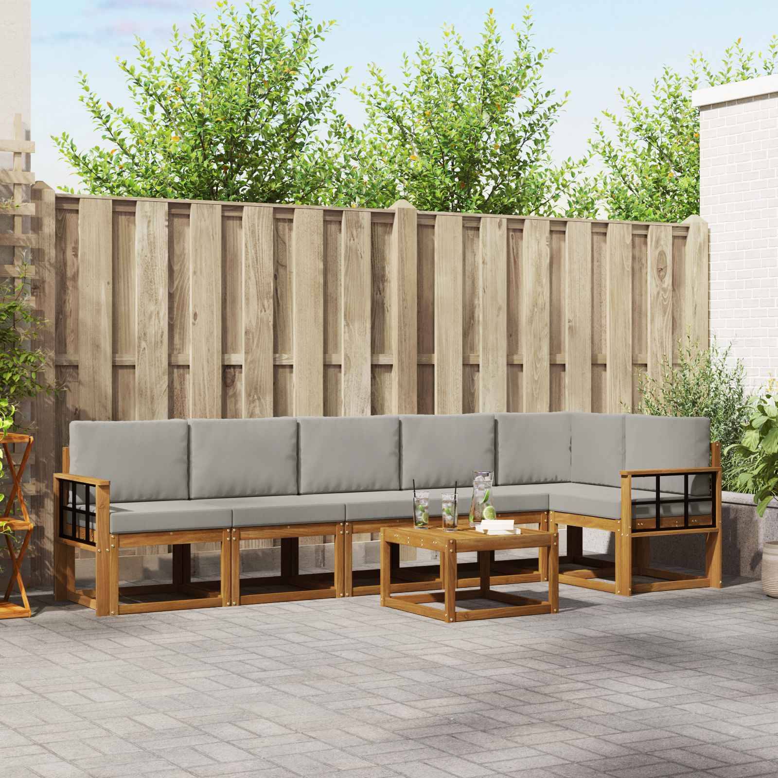 vidaXL Outdoor-Sofagarnitur mit Kissen 7 pcs Natürlich und Hellgrau
