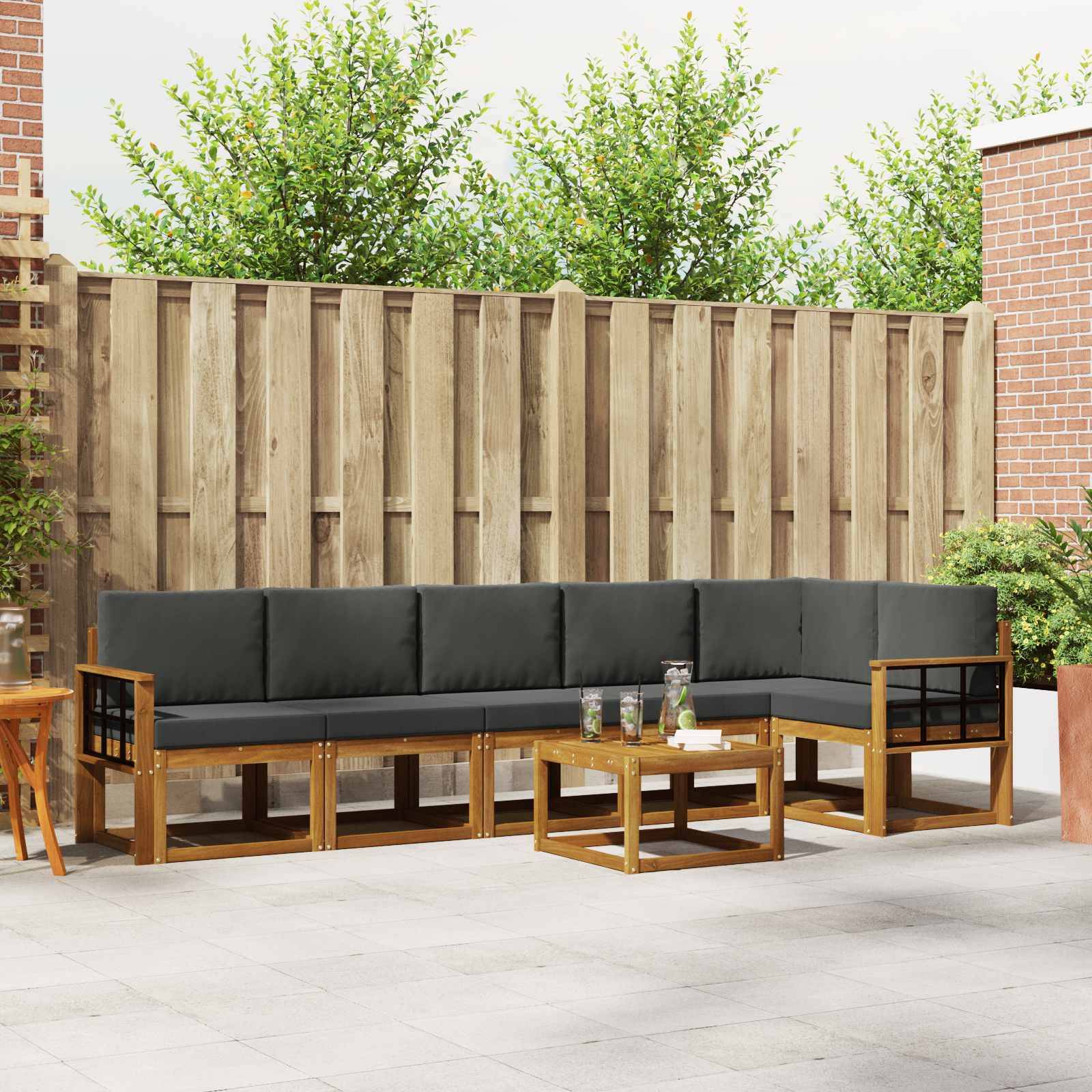 vidaXL Outdoor-Sofagarnitur mit Kissen 7 pcs Natur und Anthrazit