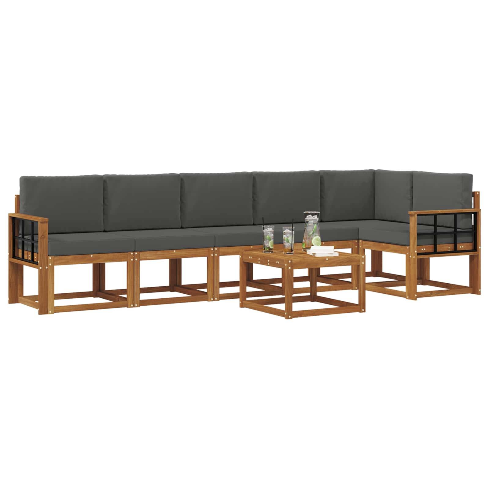 vidaXL Outdoor-Sofagarnitur mit Kissen 7 pcs Natur und Anthrazit
