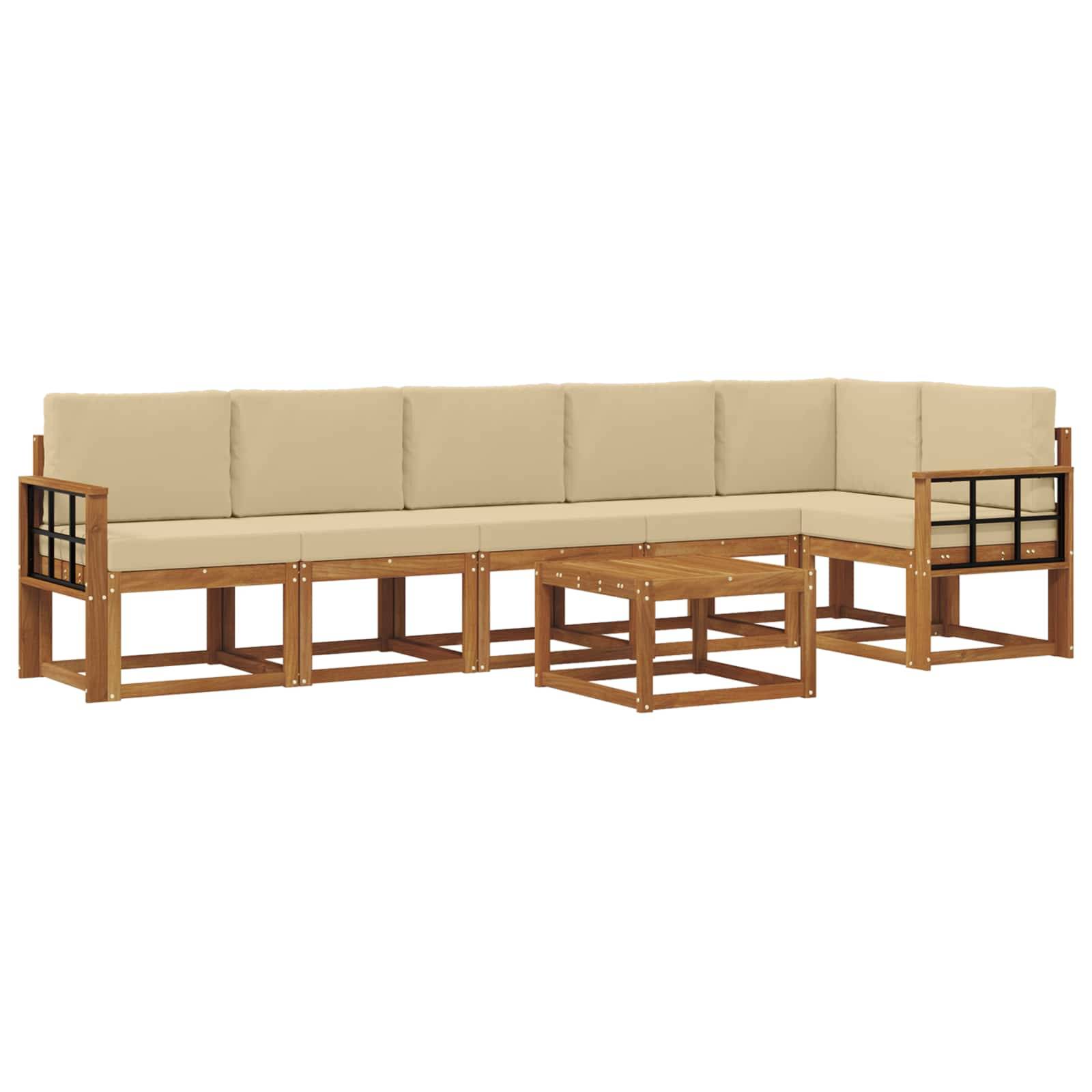 vidaXL Outdoor-Sofagarnitur mit Kissen 7 pcs Natur und Beige
