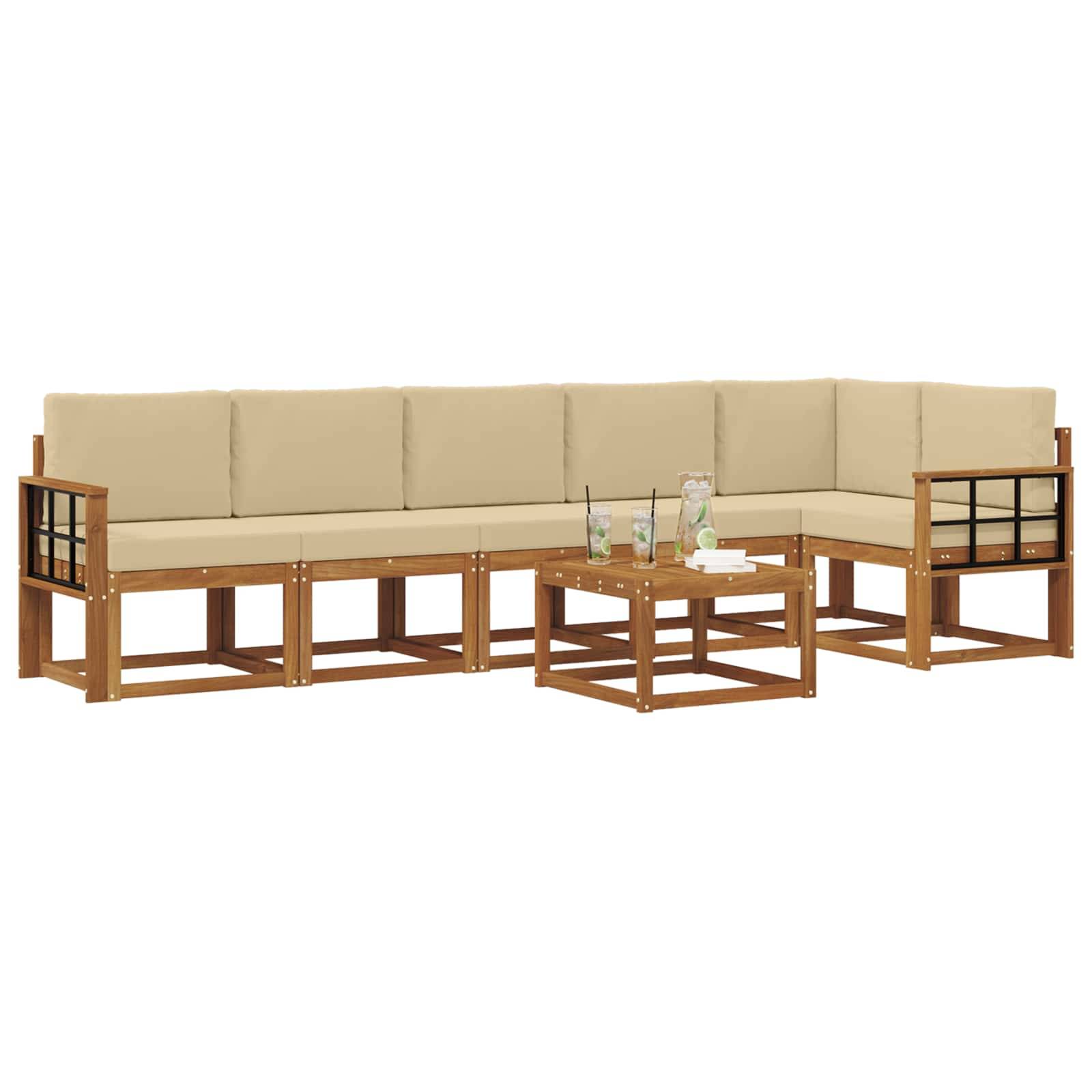 vidaXL Outdoor-Sofagarnitur mit Kissen 7 pcs Natur und Beige