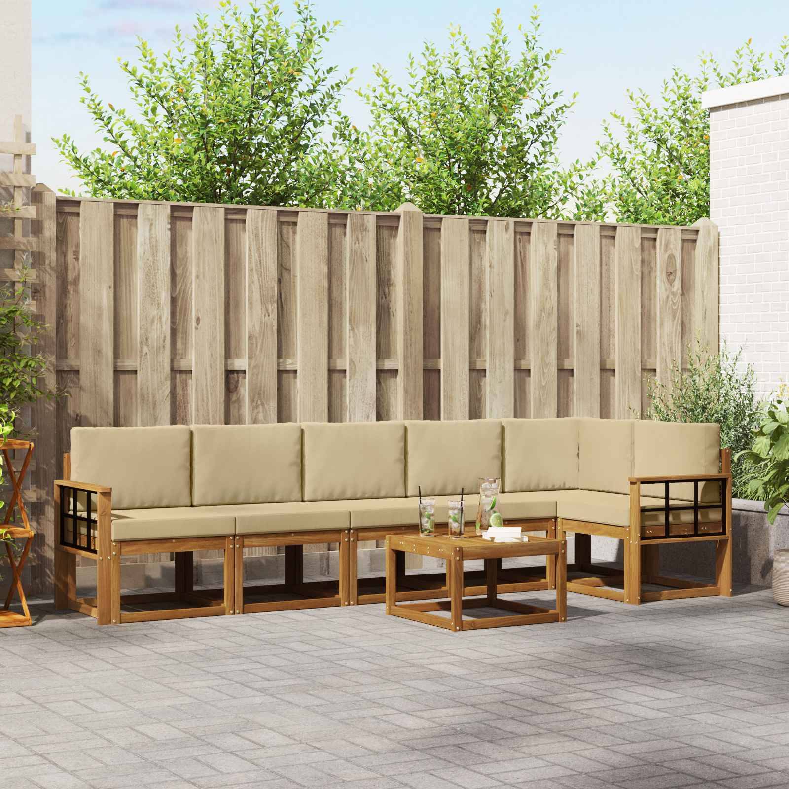 vidaXL Outdoor-Sofagarnitur mit Kissen 7 pcs Natur und Beige