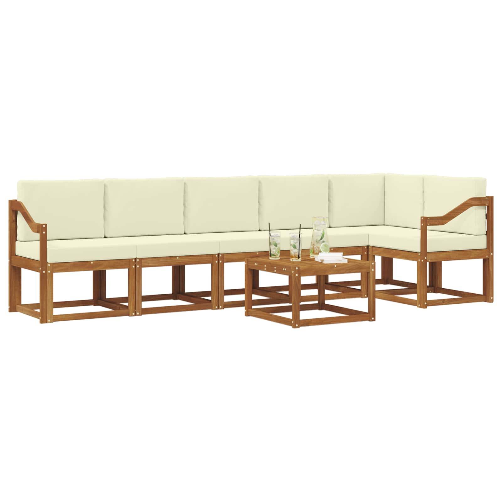 vidaXL Outdoor-Sofagarnitur mit Kissen 7 pcs Natur und Creme