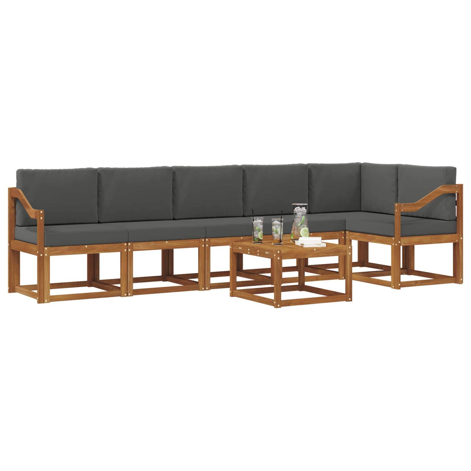 vidaXL Outdoor-Sofagarnitur mit Kissen 7 pcs Natur und Anthrazit