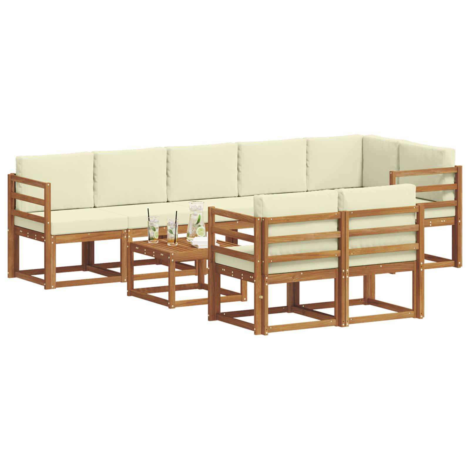 vidaXL Outdoor-Sofagarnitur mit Kissen 9 pcs Natur und Creme