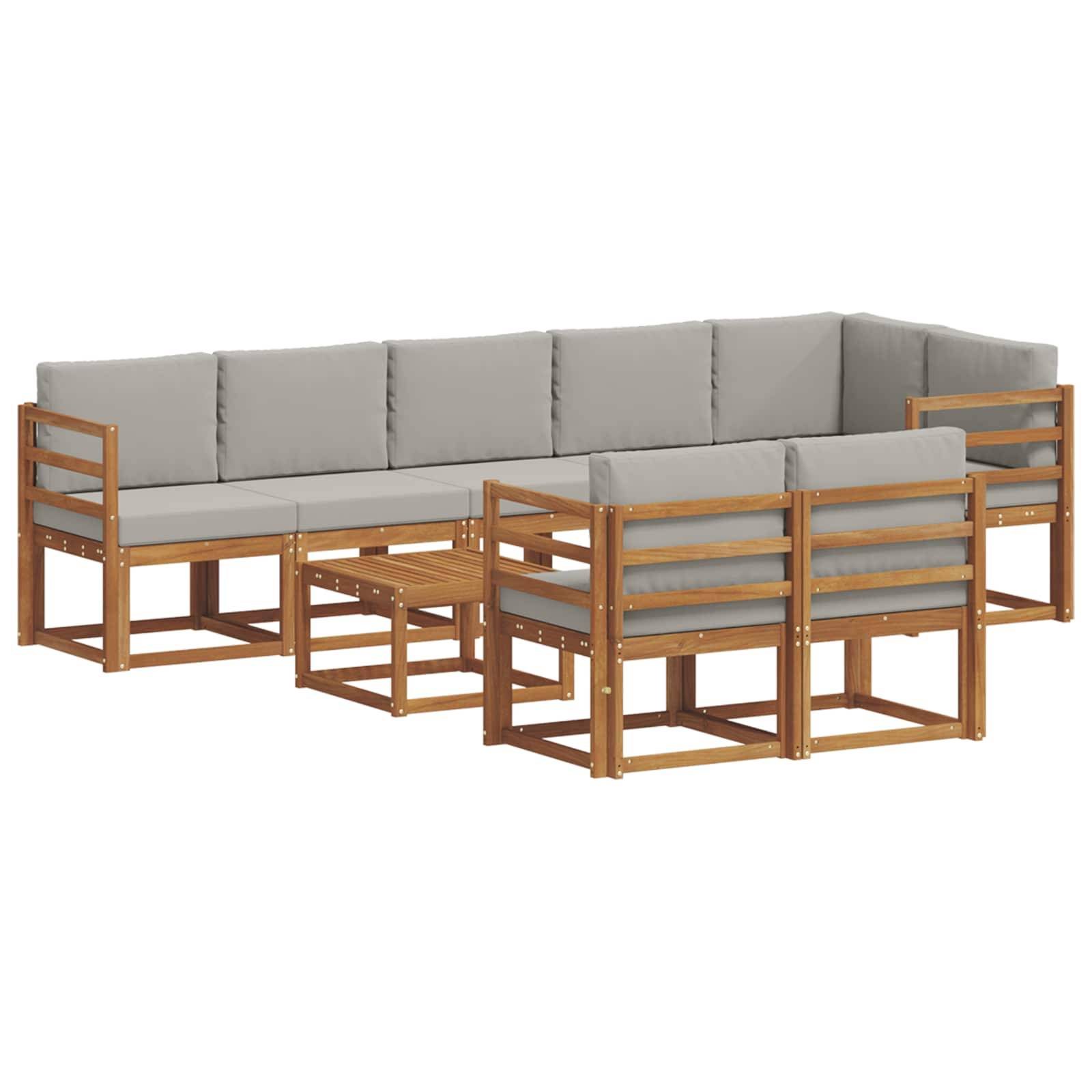 vidaXL Outdoor-Sofagarnitur mit Kissen 9 pcs Natürlich und Hellgrau