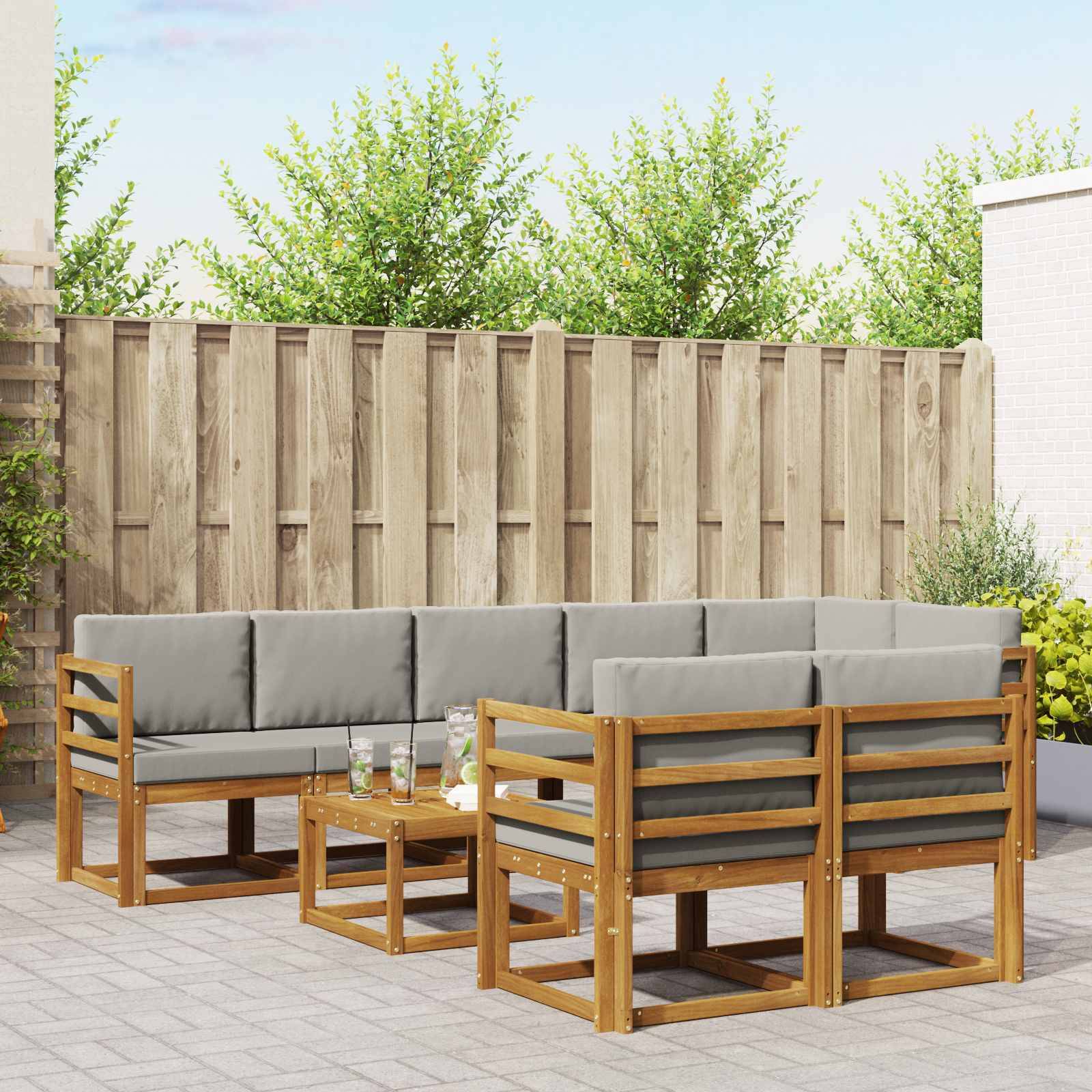 vidaXL Outdoor-Sofagarnitur mit Kissen 9 pcs Natürlich und Hellgrau