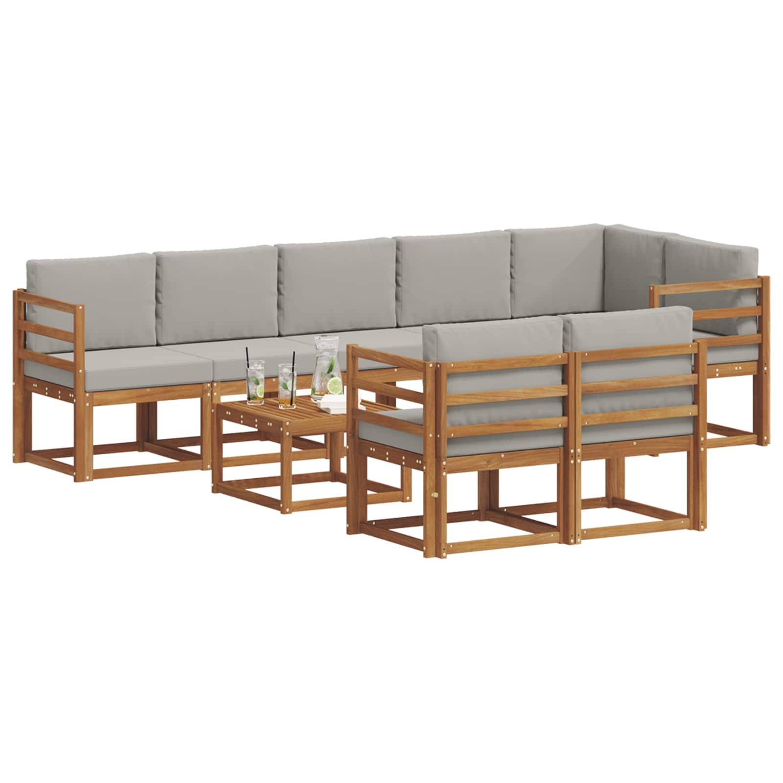 vidaXL Outdoor-Sofagarnitur mit Kissen 9 pcs Natürlich und Hellgrau
