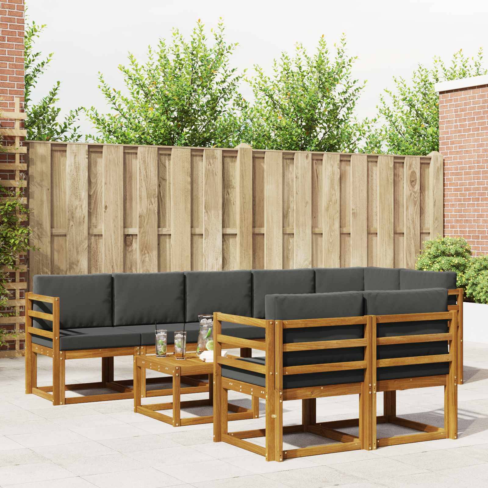 vidaXL Outdoor-Sofagarnitur mit Kissen 9 pcs Natur und Anthrazit