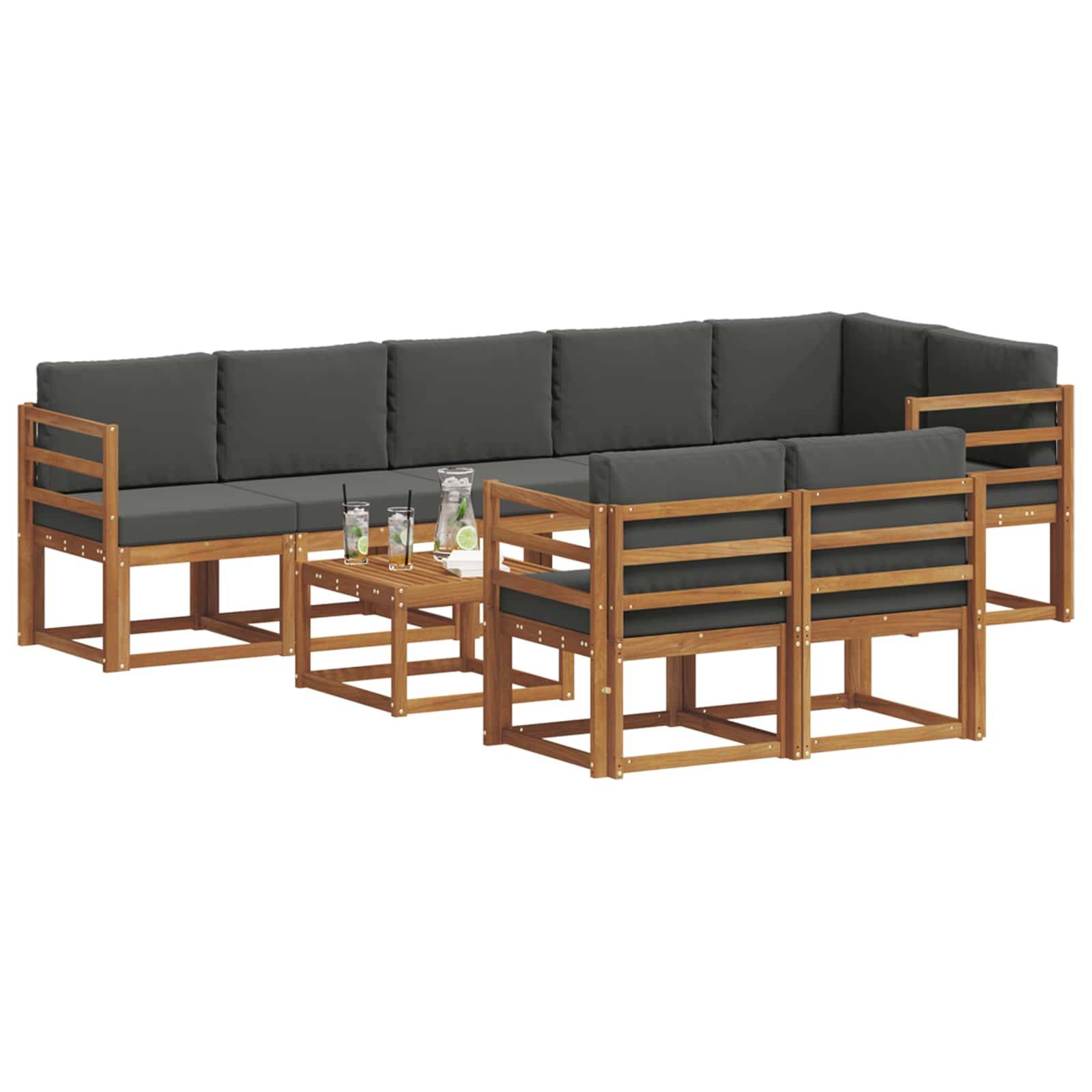 vidaXL Outdoor-Sofagarnitur mit Kissen 9 pcs Natur und Anthrazit