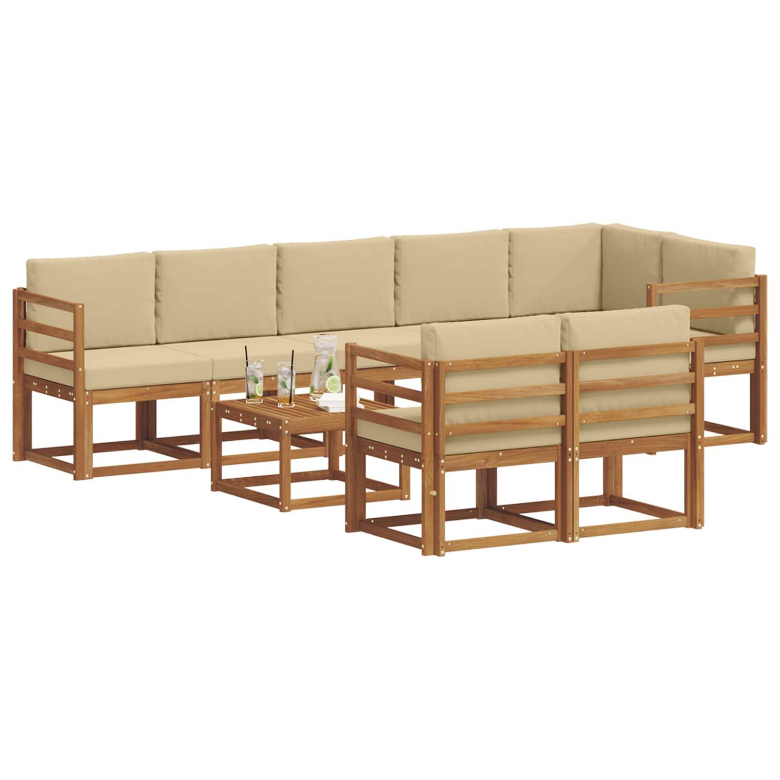 vidaXL Outdoor-Sofagarnitur mit Kissen 9 pcs Natur und Beige