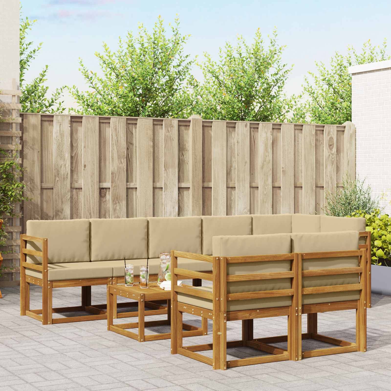 vidaXL Outdoor-Sofagarnitur mit Kissen 9 pcs Natur und Beige