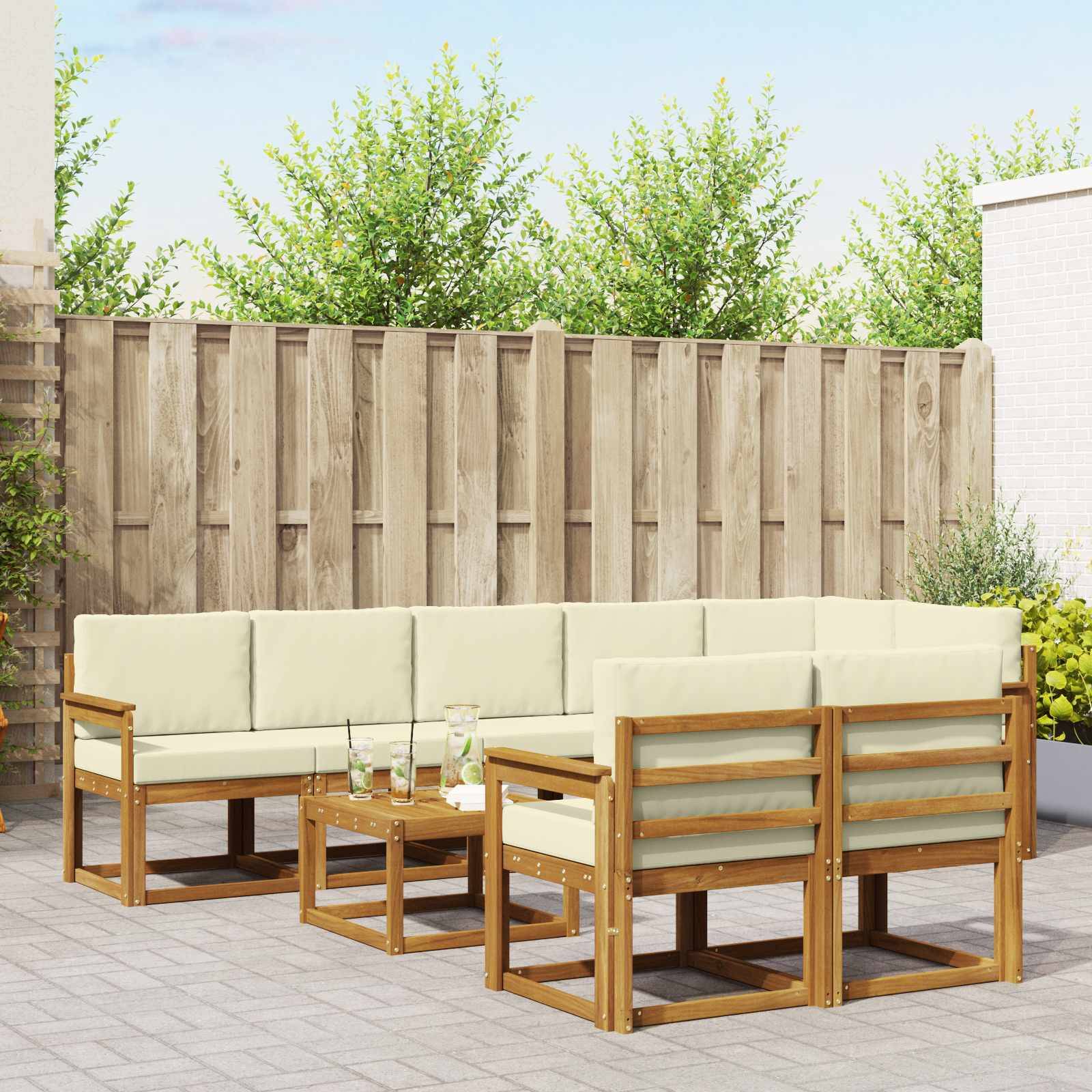 vidaXL Outdoor-Sofagarnitur mit Kissen 9 pcs Natur und Creme