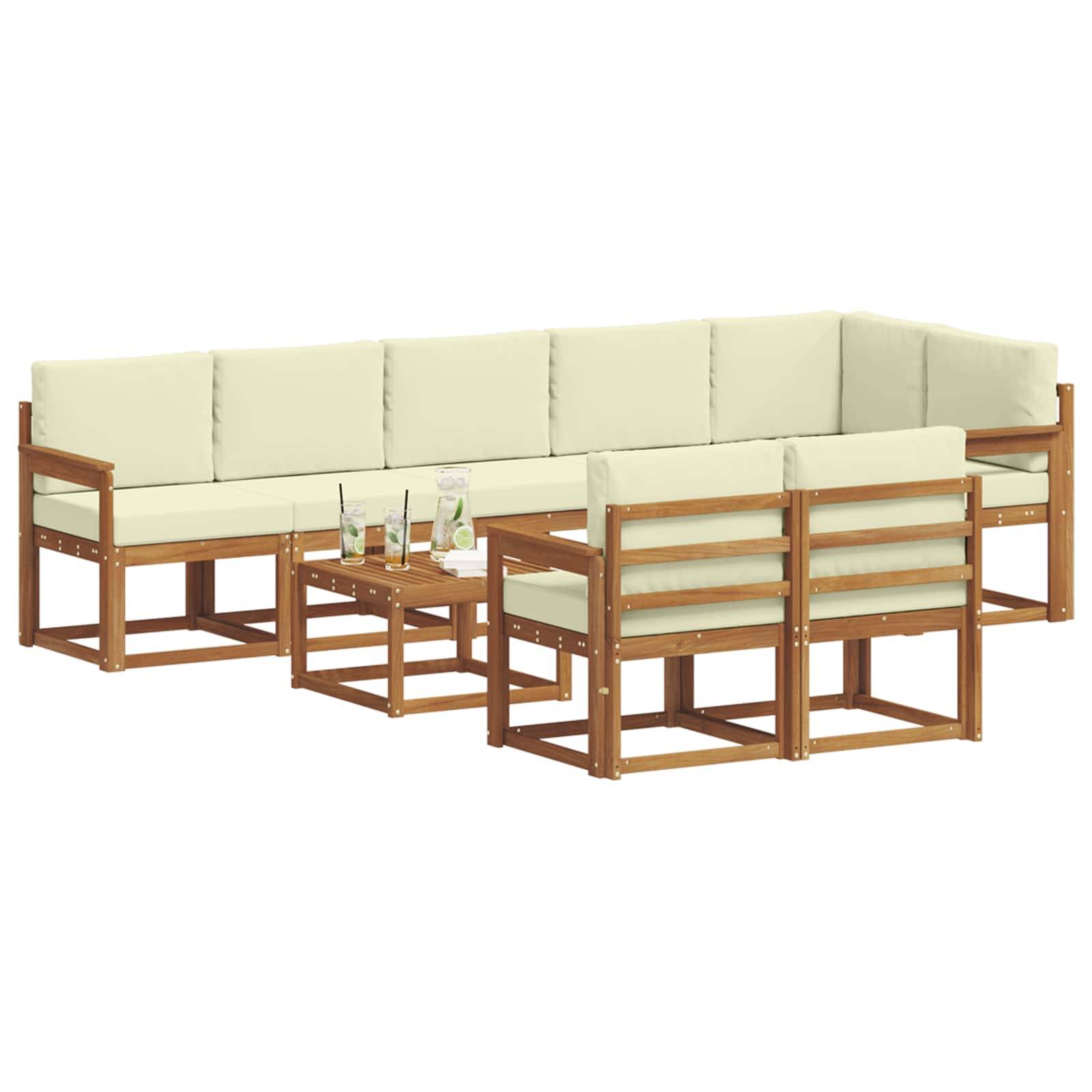vidaXL Outdoor-Sofagarnitur mit Kissen 9 pcs Natur und Creme