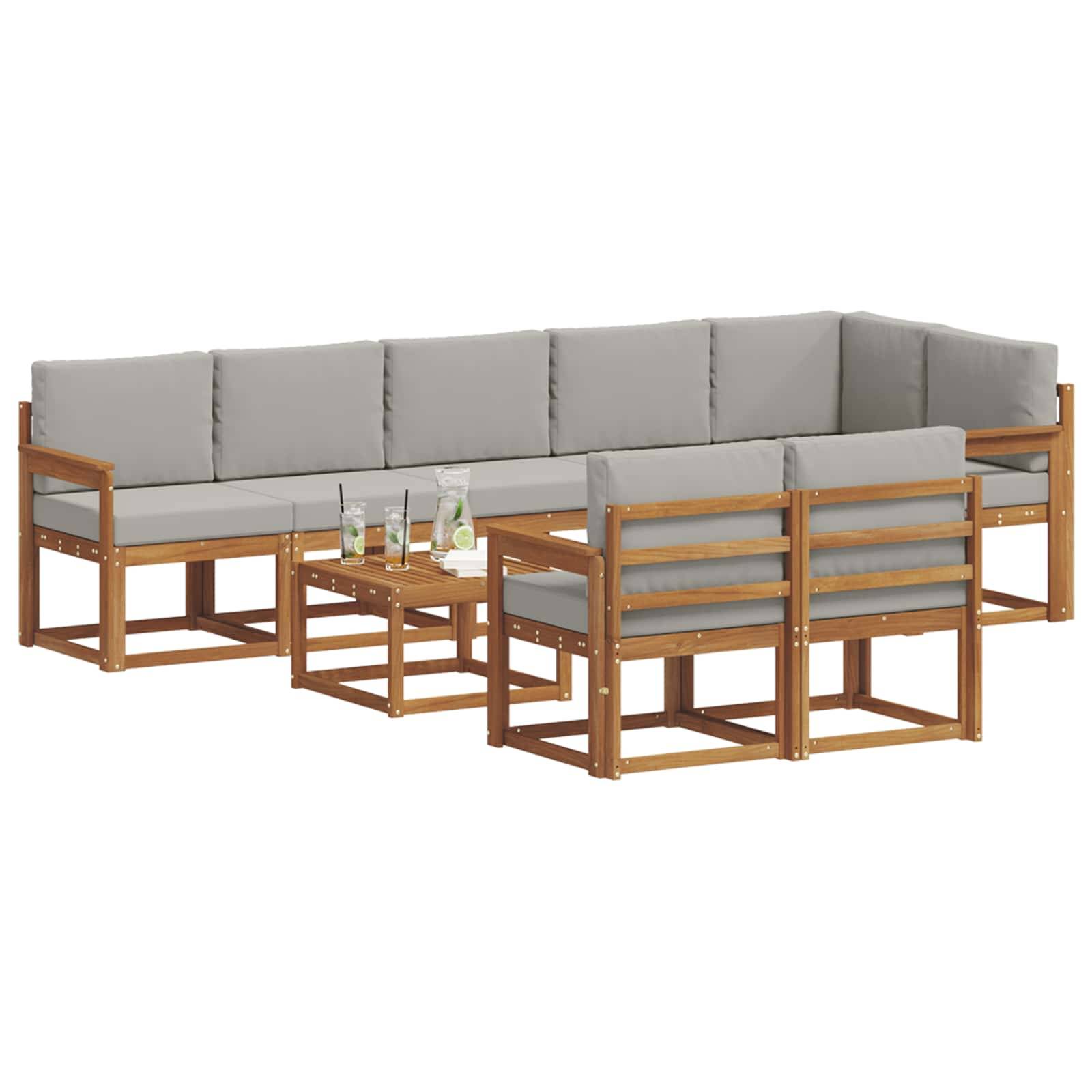 vidaXL Outdoor-Sofagarnitur mit Kissen 9 pcs Natürlich und Hellgrau