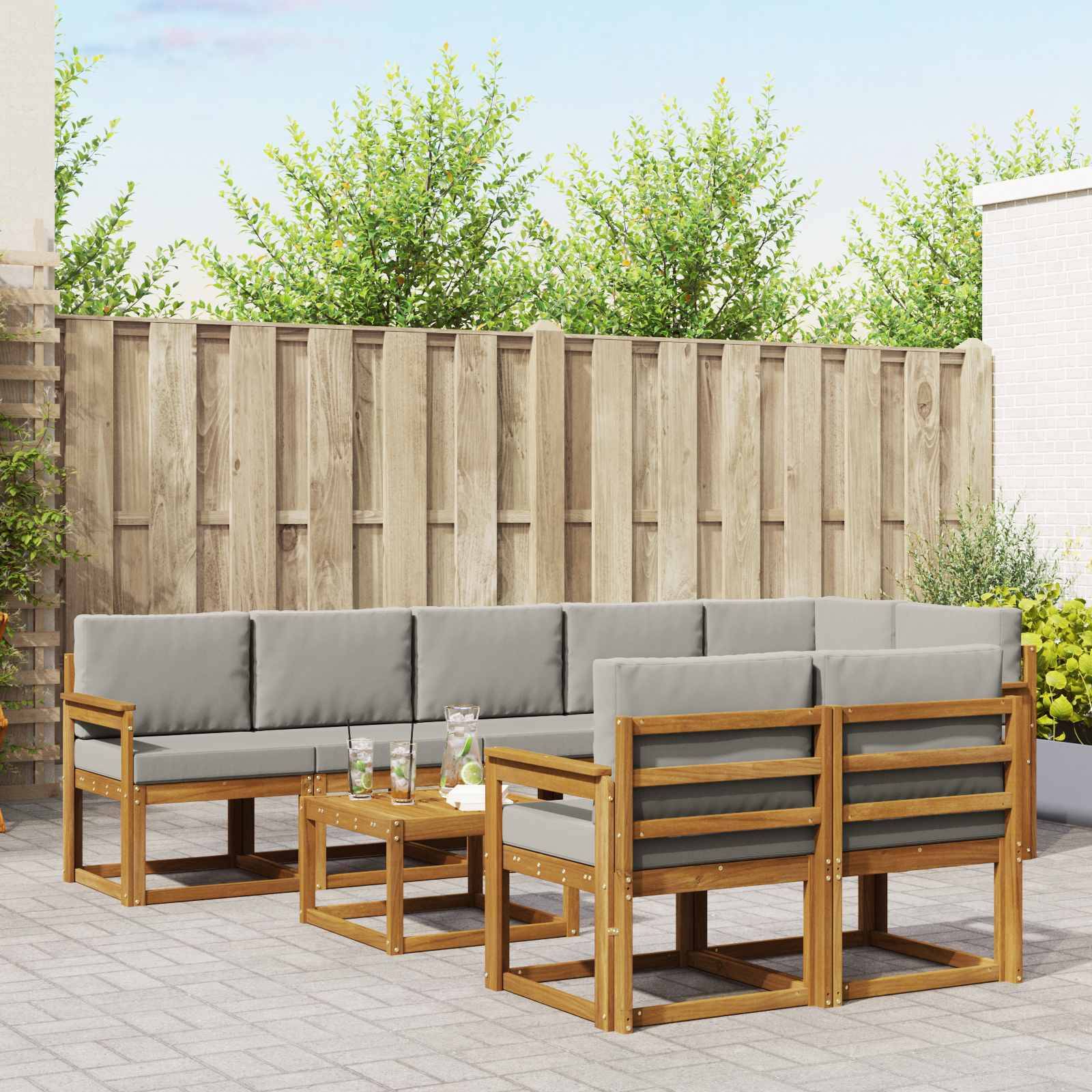 vidaXL Outdoor-Sofagarnitur mit Kissen 9 pcs Natürlich und Hellgrau