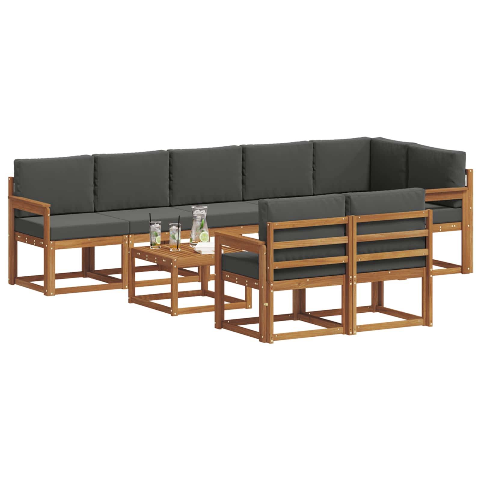 vidaXL Outdoor-Sofagarnitur mit Kissen 9 pcs Natur und Anthrazit