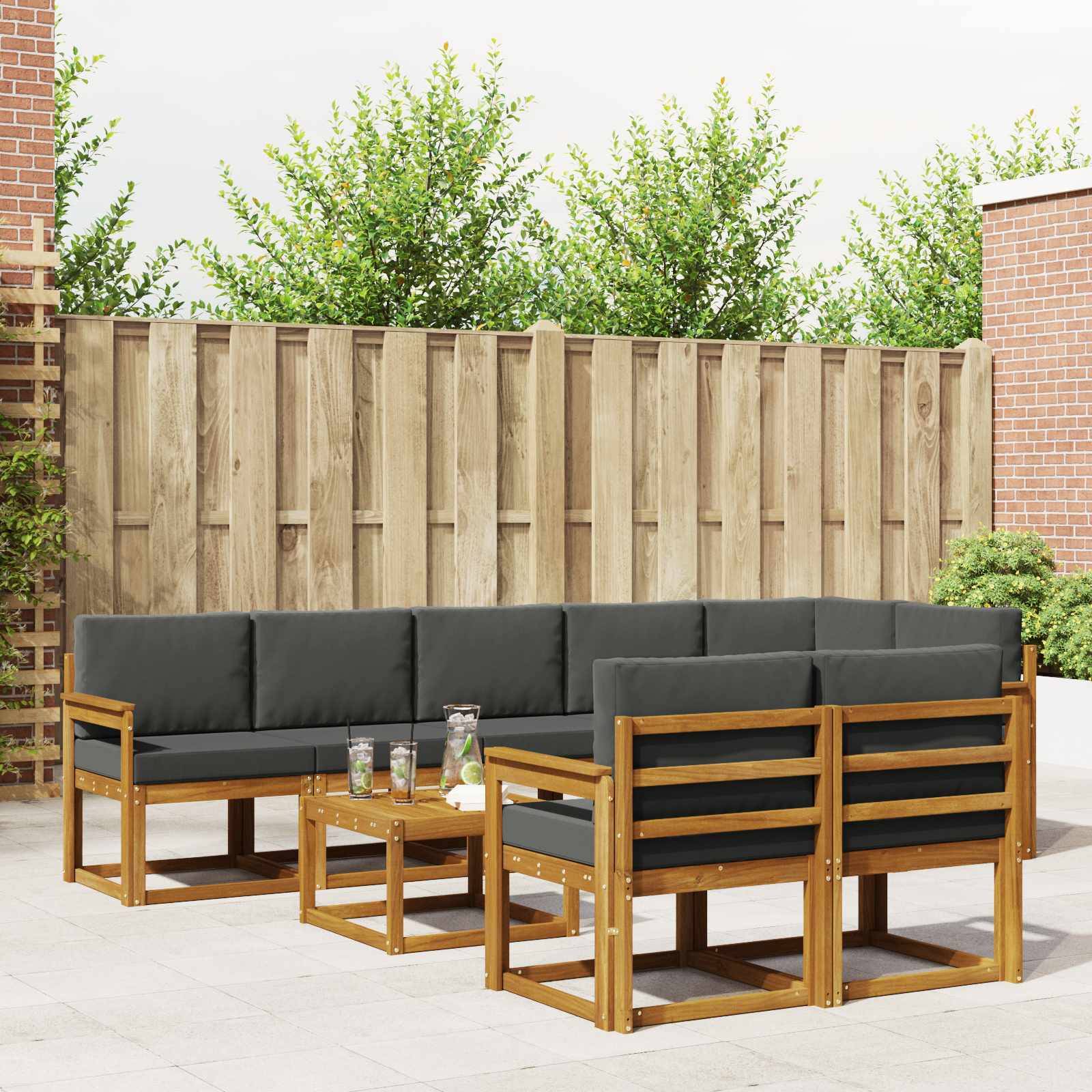 vidaXL Outdoor-Sofagarnitur mit Kissen 9 pcs Natur und Anthrazit