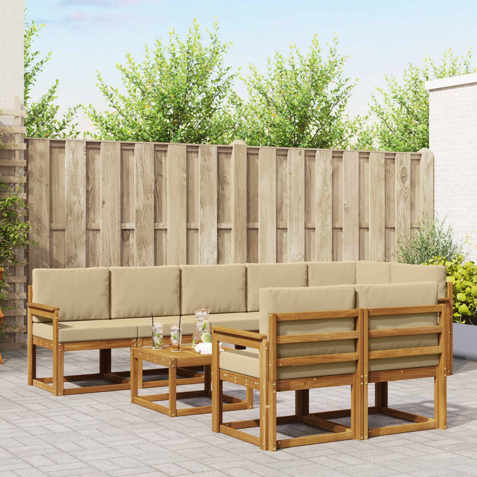 vidaXL Outdoor-Sofagarnitur mit Kissen 9 pcs Natur und Beige