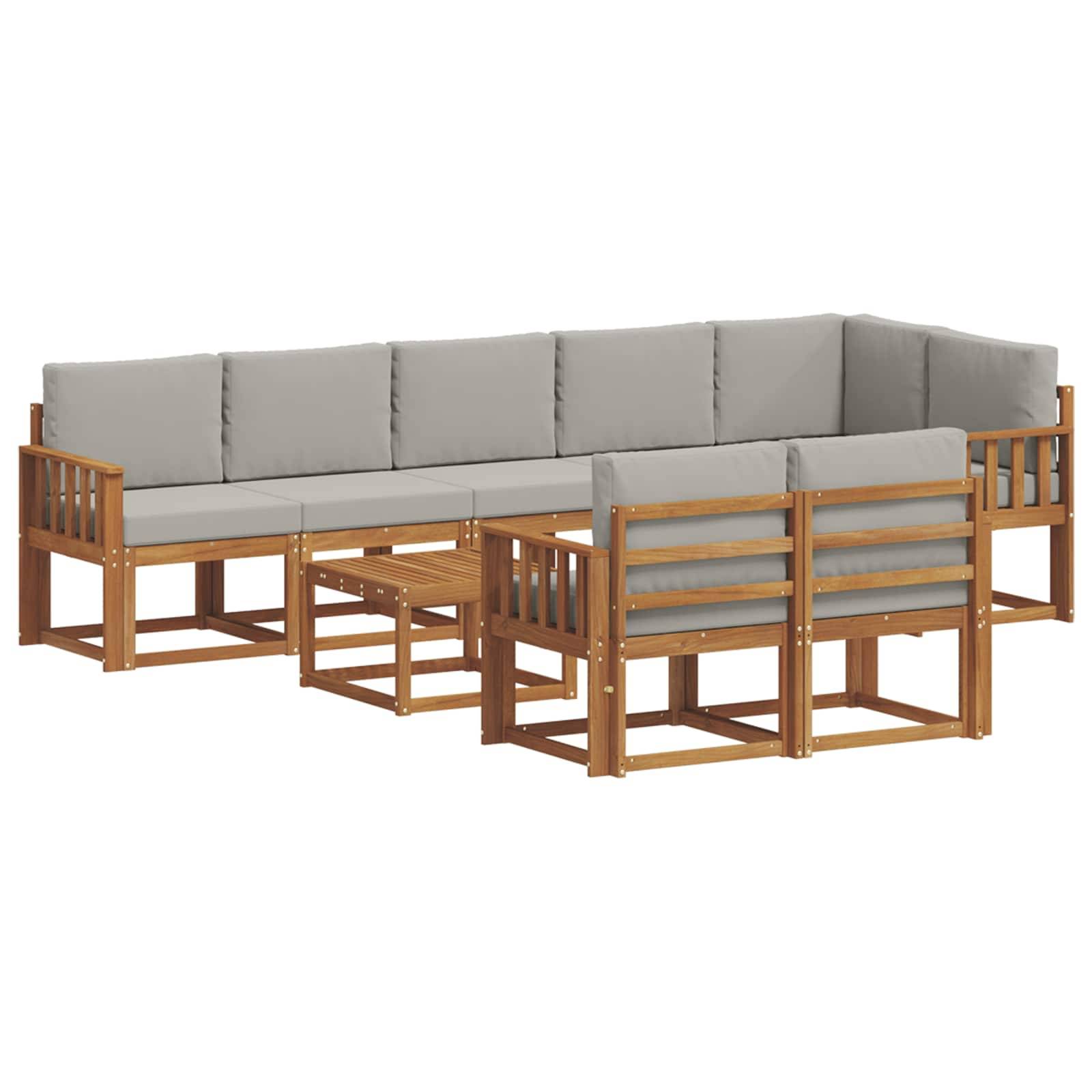 vidaXL Outdoor-Sofagarnitur mit Kissen 9 pcs Natürlich und Hellgrau