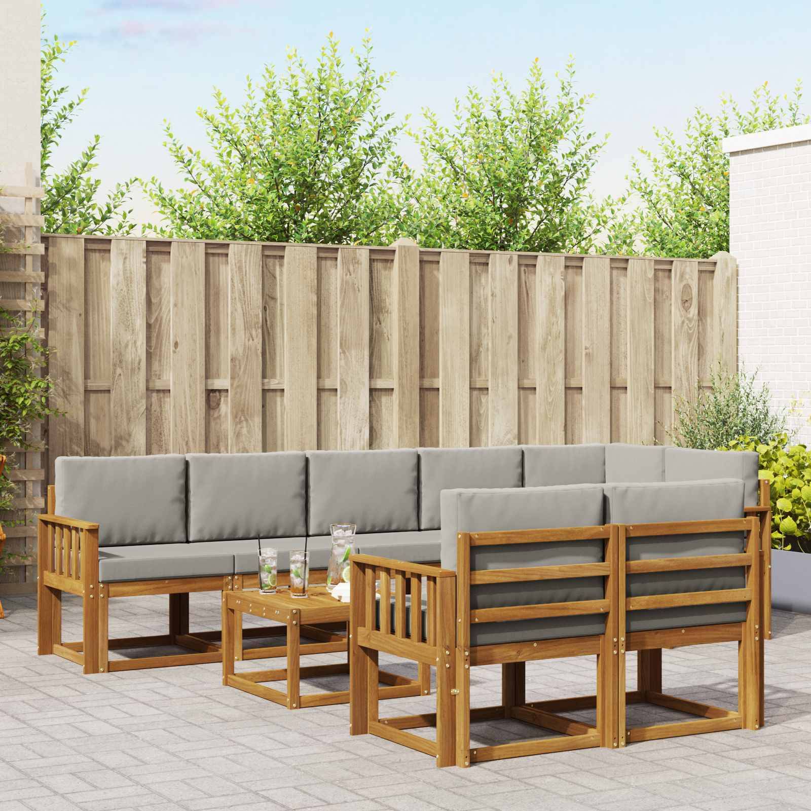 vidaXL Outdoor-Sofagarnitur mit Kissen 9 pcs Natürlich und Hellgrau