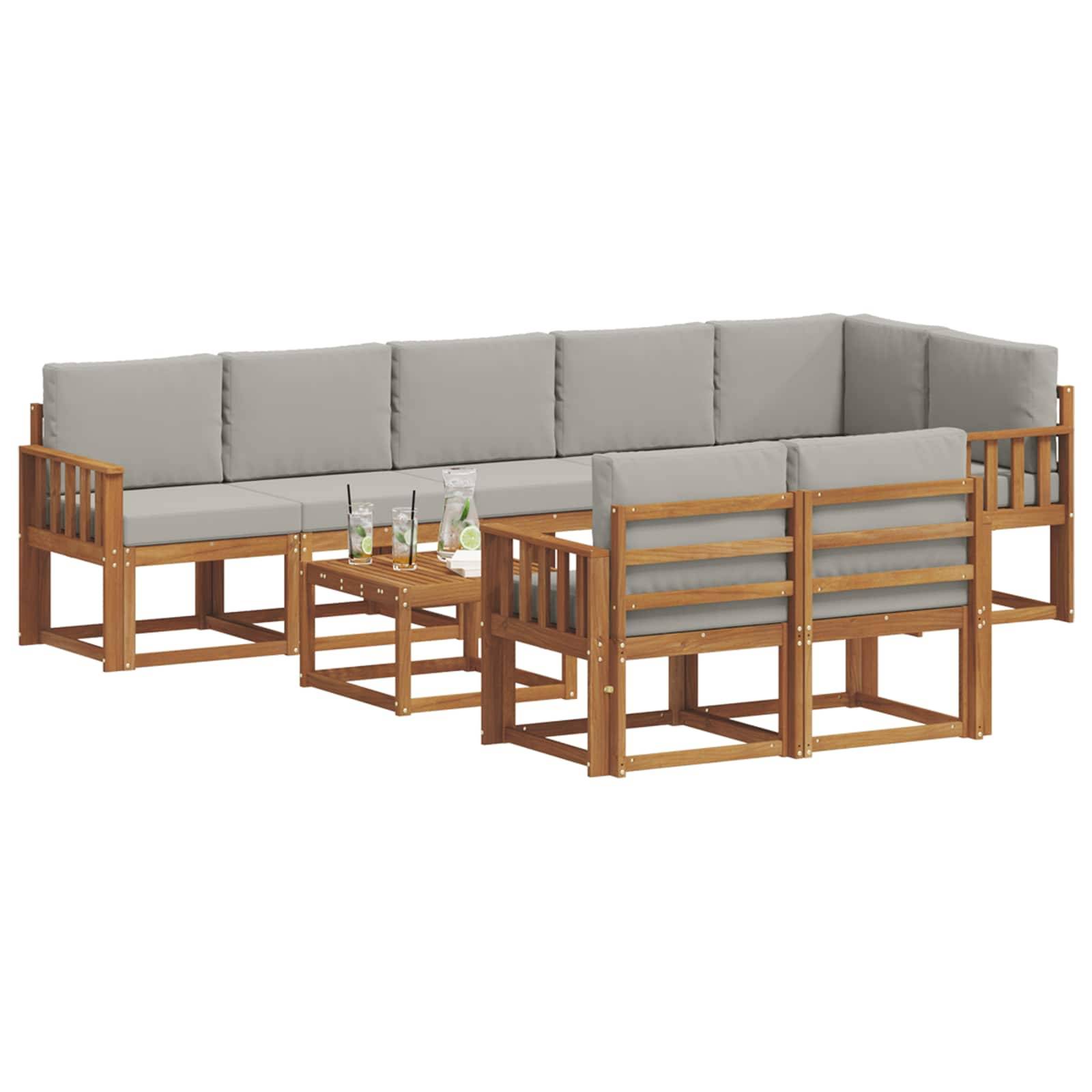 vidaXL Outdoor-Sofagarnitur mit Kissen 9 pcs Natürlich und Hellgrau