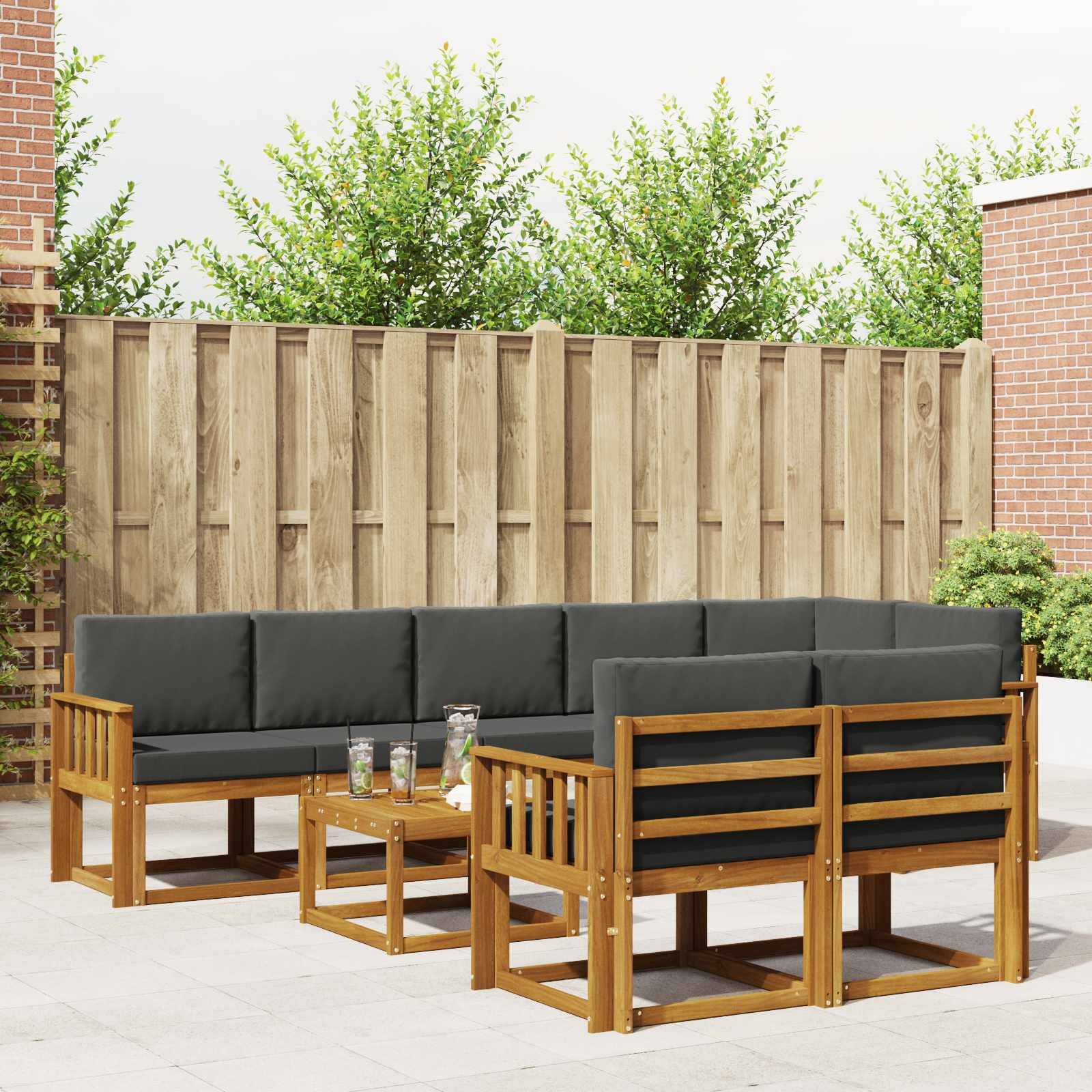 vidaXL Outdoor-Sofagarnitur mit Kissen 9 pcs Natur und Anthrazit