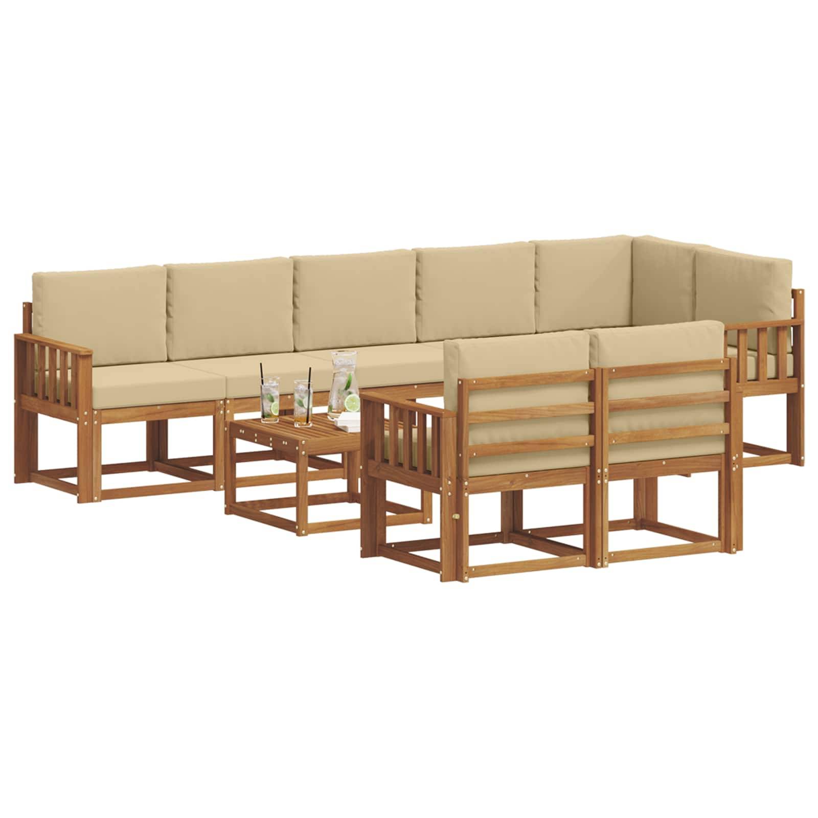 vidaXL Outdoor-Sofagarnitur mit Kissen 9 pcs Natur und Beige