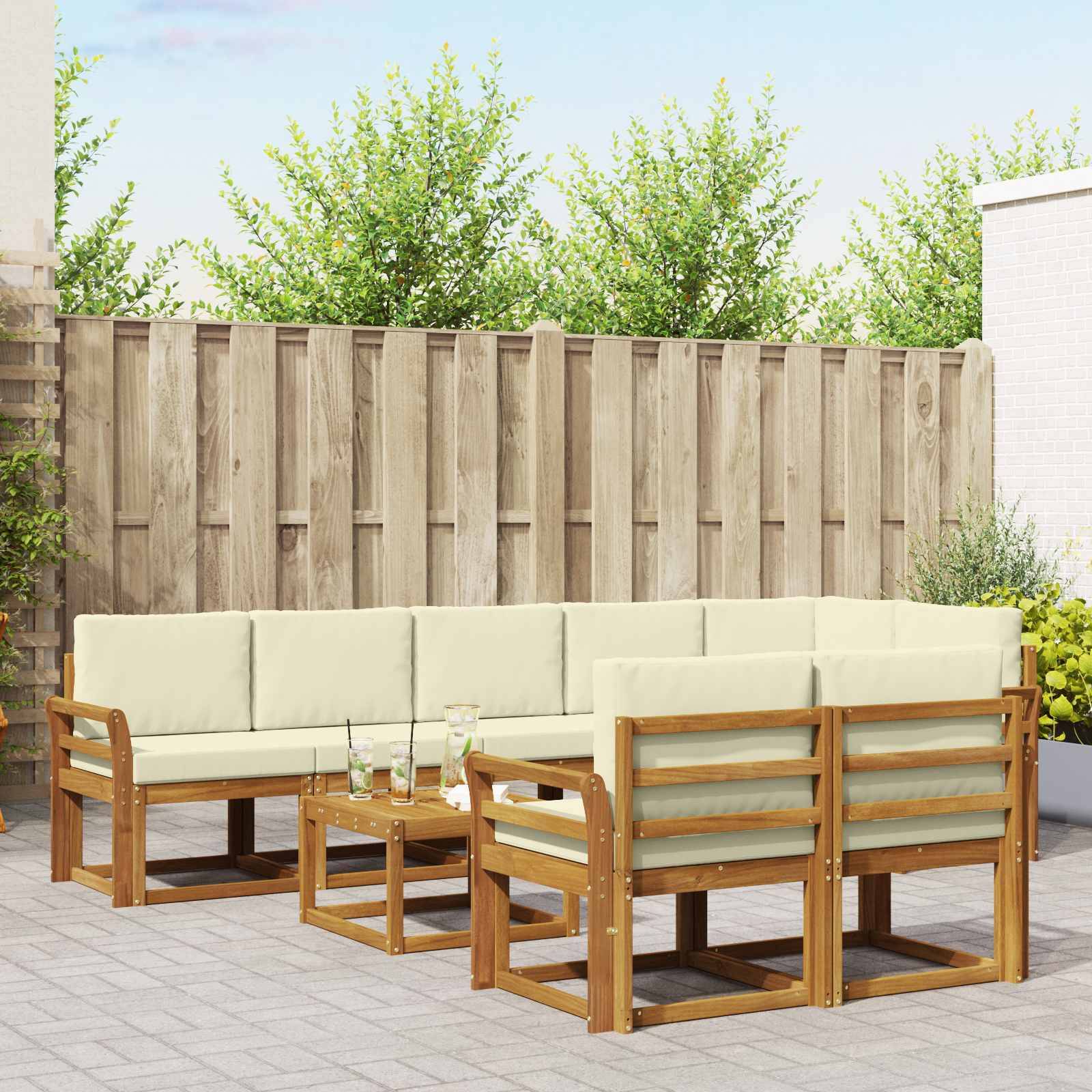 vidaXL Outdoor-Sofagarnitur mit Kissen 9 pcs Natur und Creme