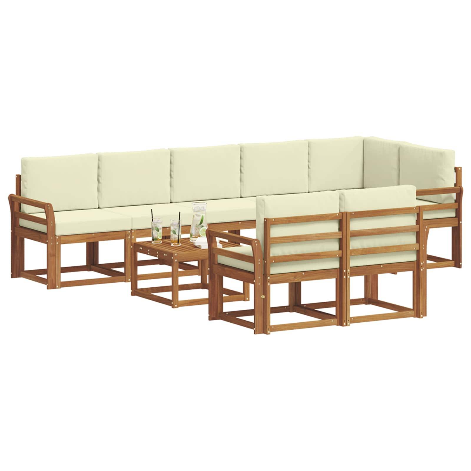 vidaXL Outdoor-Sofagarnitur mit Kissen 9 pcs Natur und Creme